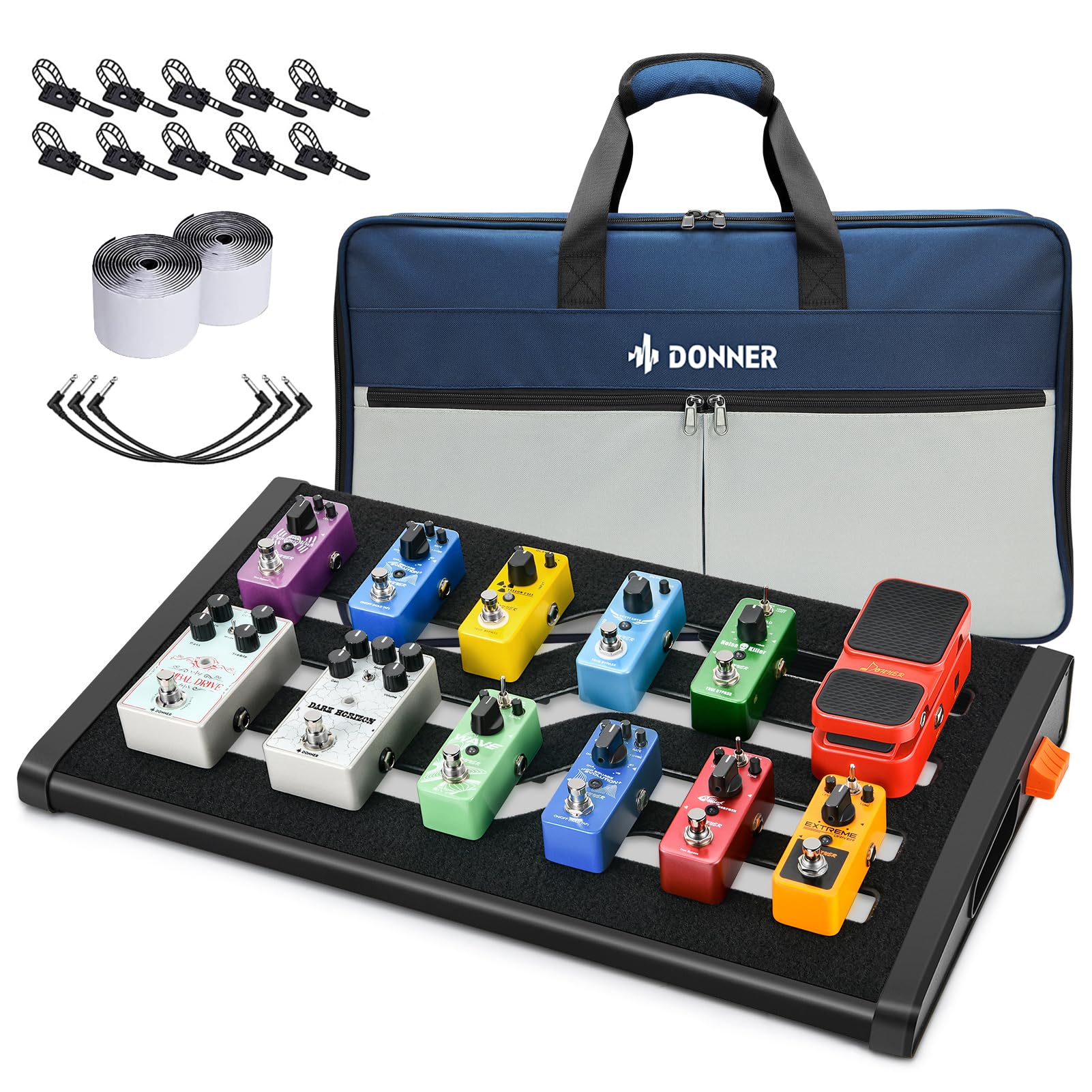 Donner Guitar Effects Pedal Board, DB-S300 Extra Large Power Supply Pedalboard Set with Convertible Bag Backpack, 60 Adhesive Ba