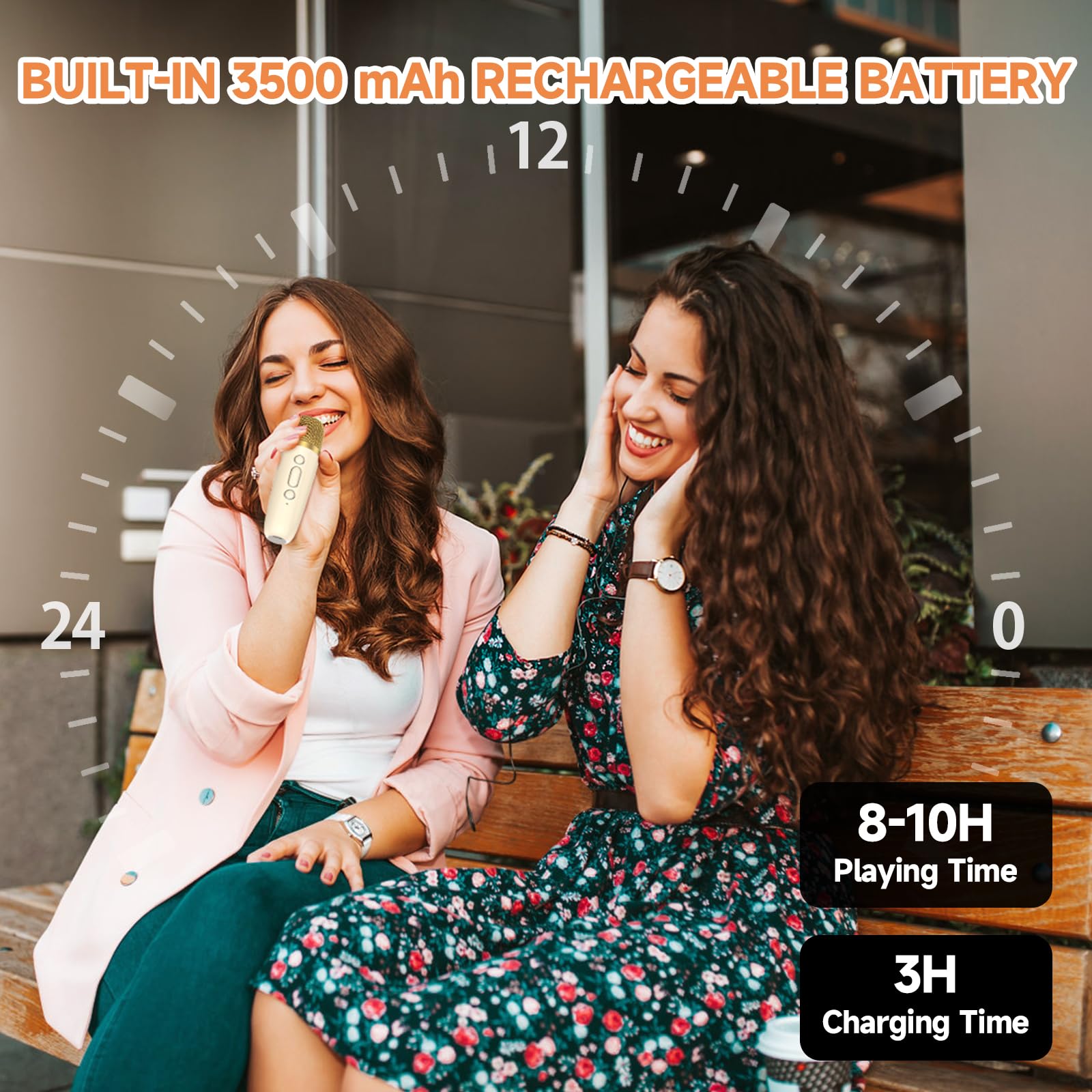 Karaoke Machine with 2 Wireless Mircophones for Adults Kids, Portable Bluetooth Karaoke Speaker with 3.5'' Full-Range Speaker an