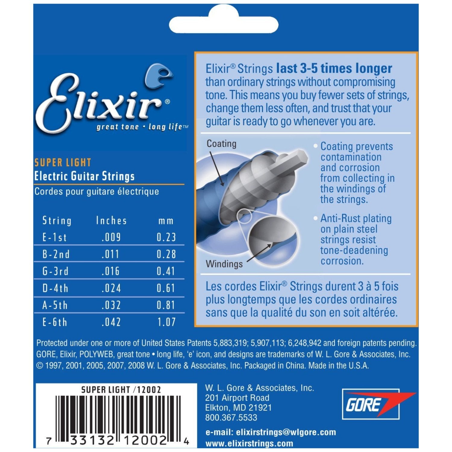 3 Sets of Elixir 12002 Super Light Electric Strings (9-42) (Nanoweb)