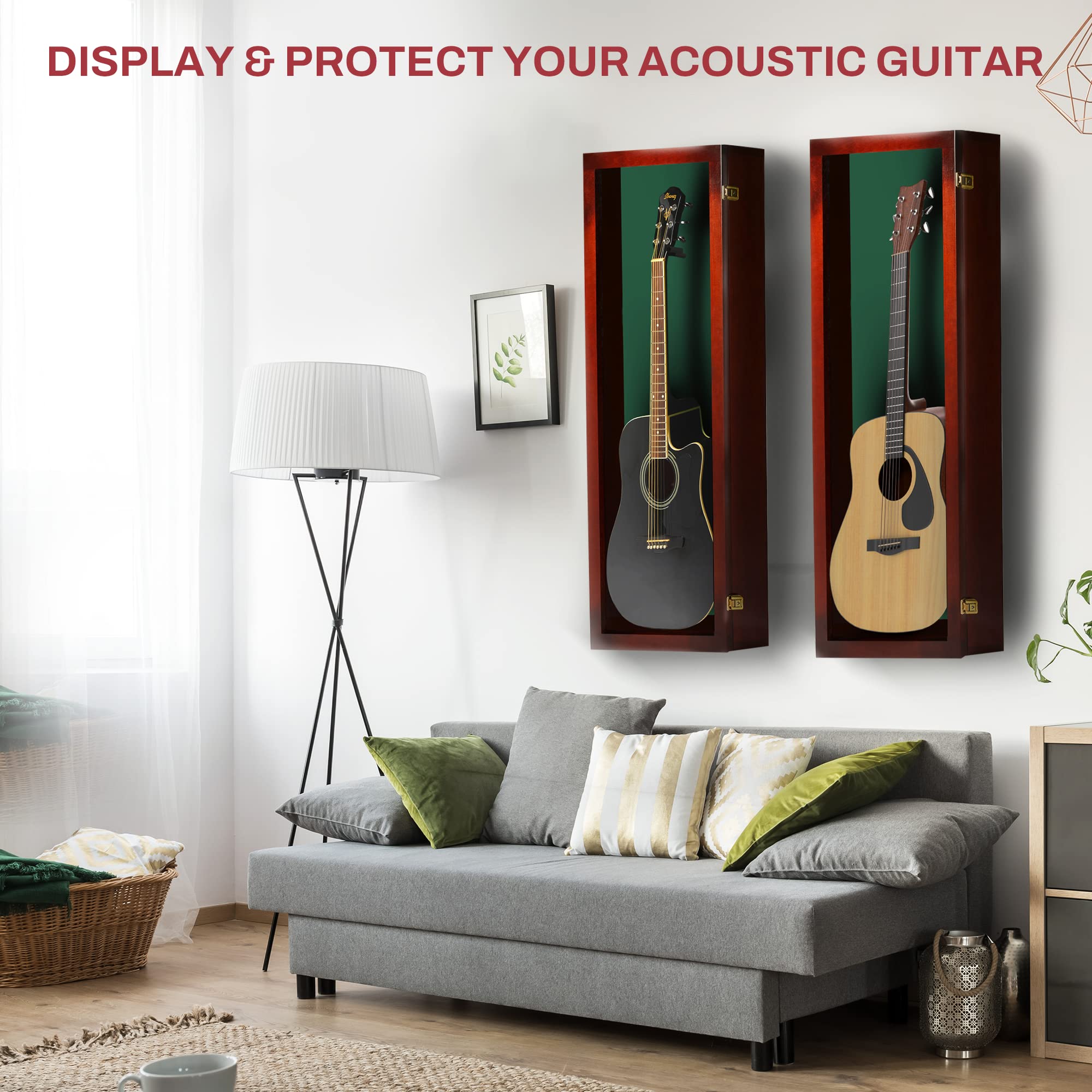 PENNZONI Acoustic Guitar Display Case - Acrylic Acoustic Guitar Case - Guitar Display Case Wall Mount Made from Hardwood Frame &