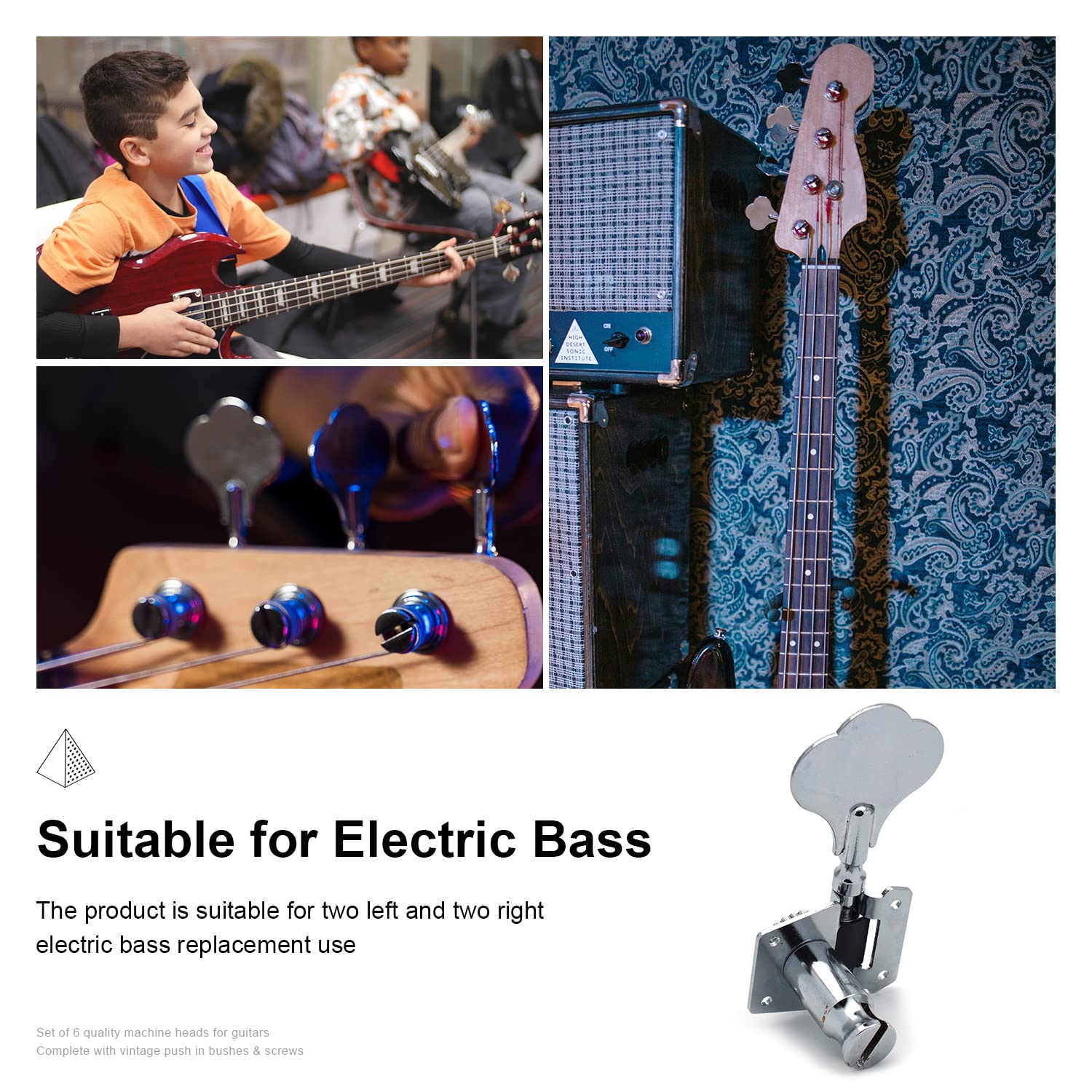 MAXCHEER Guitar Bass Tuners (2 Left + 2 Right) Bass Guitar Tuning Keys,1:24 Ratio Headstock Sealed Machine Head Replacement for