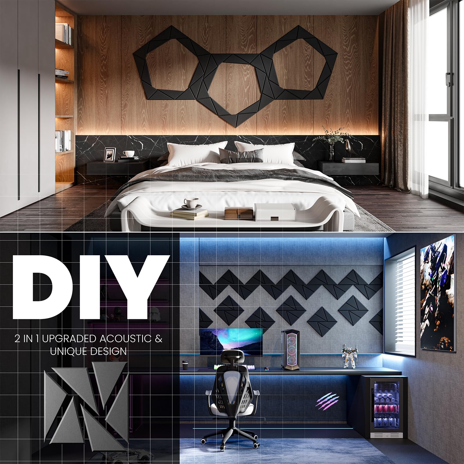 18 pack Acoustic Panels With Self-Adhesive, 12''X 12''X 0.4''Sound Proof Foam Panels, Sound Panels High Density, Soundproof Wall