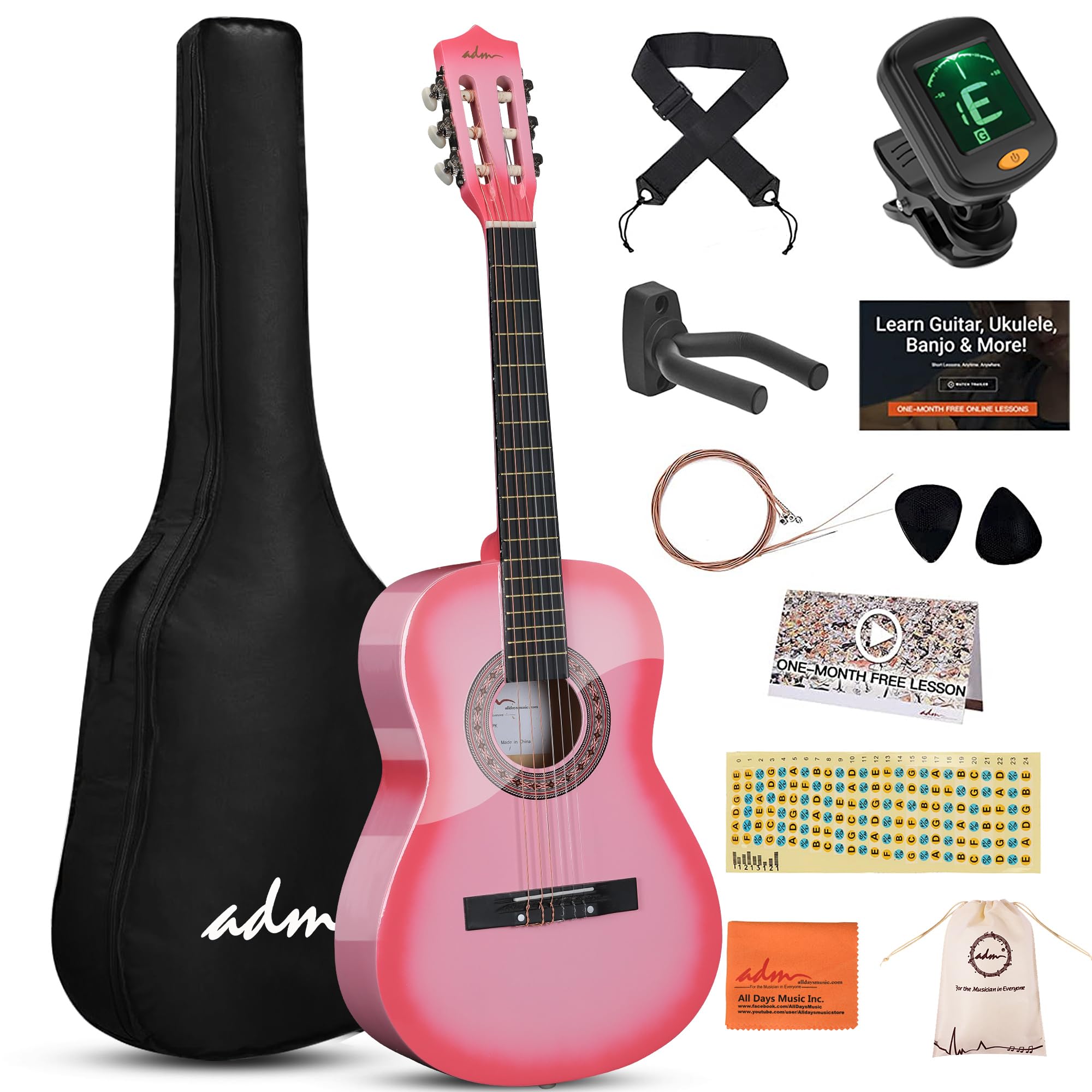 Adm Beginner Acoustic Classical Guitar 36 Inch Nylon Strings Wooden Guitar Bundle Kit For Kid Boy Girl Student Youth Guitarra On