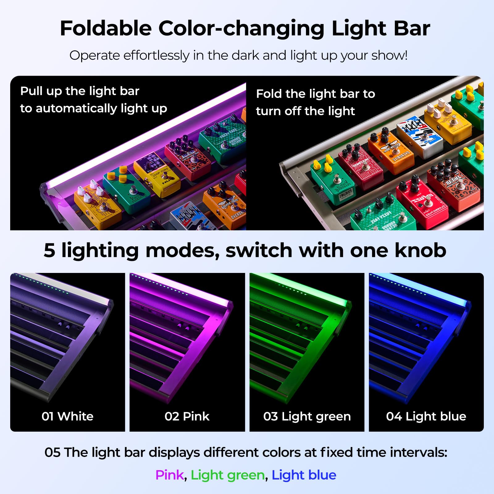 Vangoa Guitar Pedal Board with Built-in Isolated Power Supply, PD-L Aluminum Alloy Folding Powered Guitar Pedalboard with Adjust