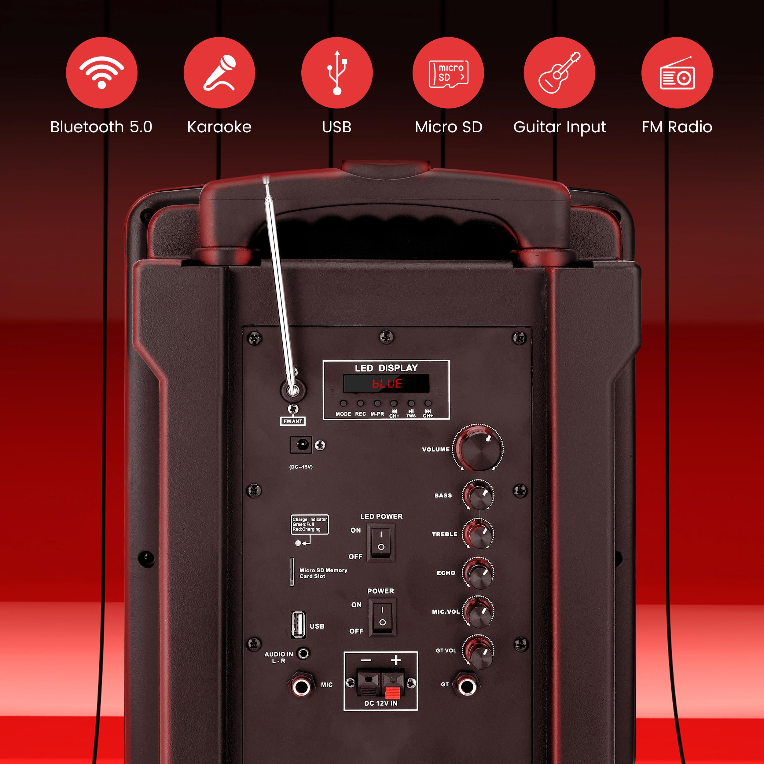 Pyle 8 Portable PA Speaker System - 280 Watts PA & Karaoke Speaker with Two Wireless & 1 Wired Microphone, Wireless Bluetooth St