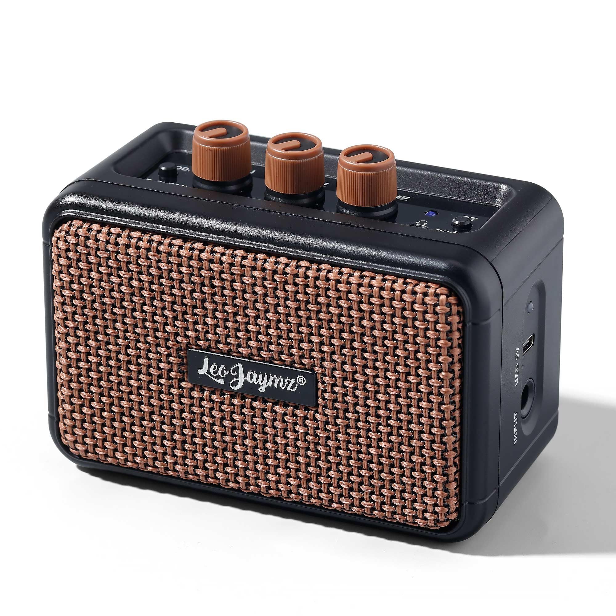 Leo Jaymz Mini Guitar Amplifier - 5W Dual Speaker BT Wireless Guitar Amp, Rechargeable Battery, Clean/Overdrive Modes, Headphone