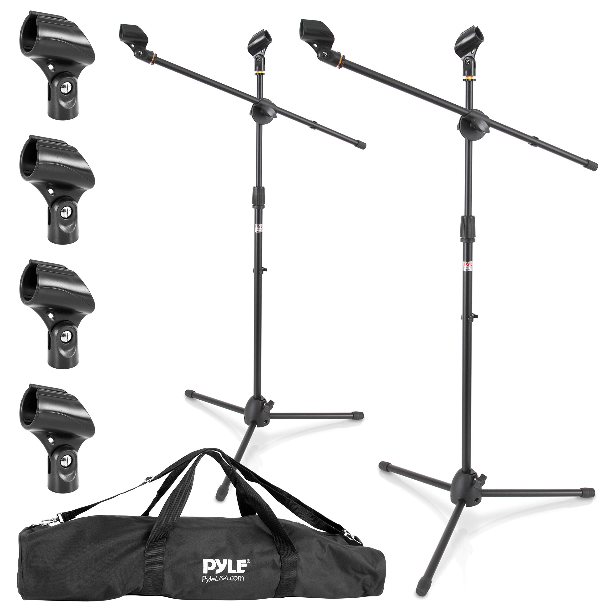 Pyle Universal Adjustable Tripod Microphone Stand - Pair Of Heavy Duty Lightweight Professional Compact Extendable Stage Studio