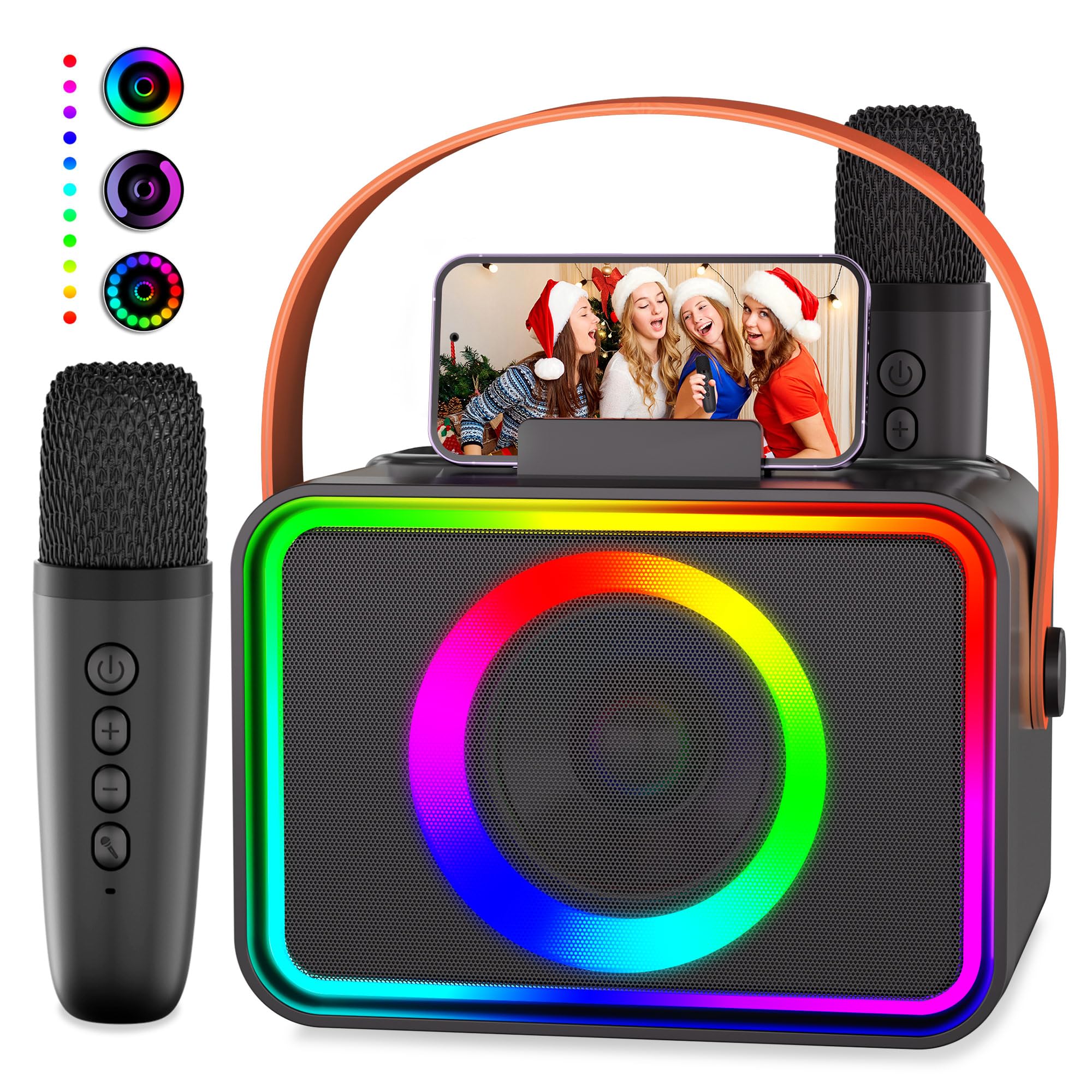 Karaoke Machine,Portable Bluetooth Karaoke Speaker With 2 Wireless Microphone For Adults & Kids With Led Lights, Karaoke Microph