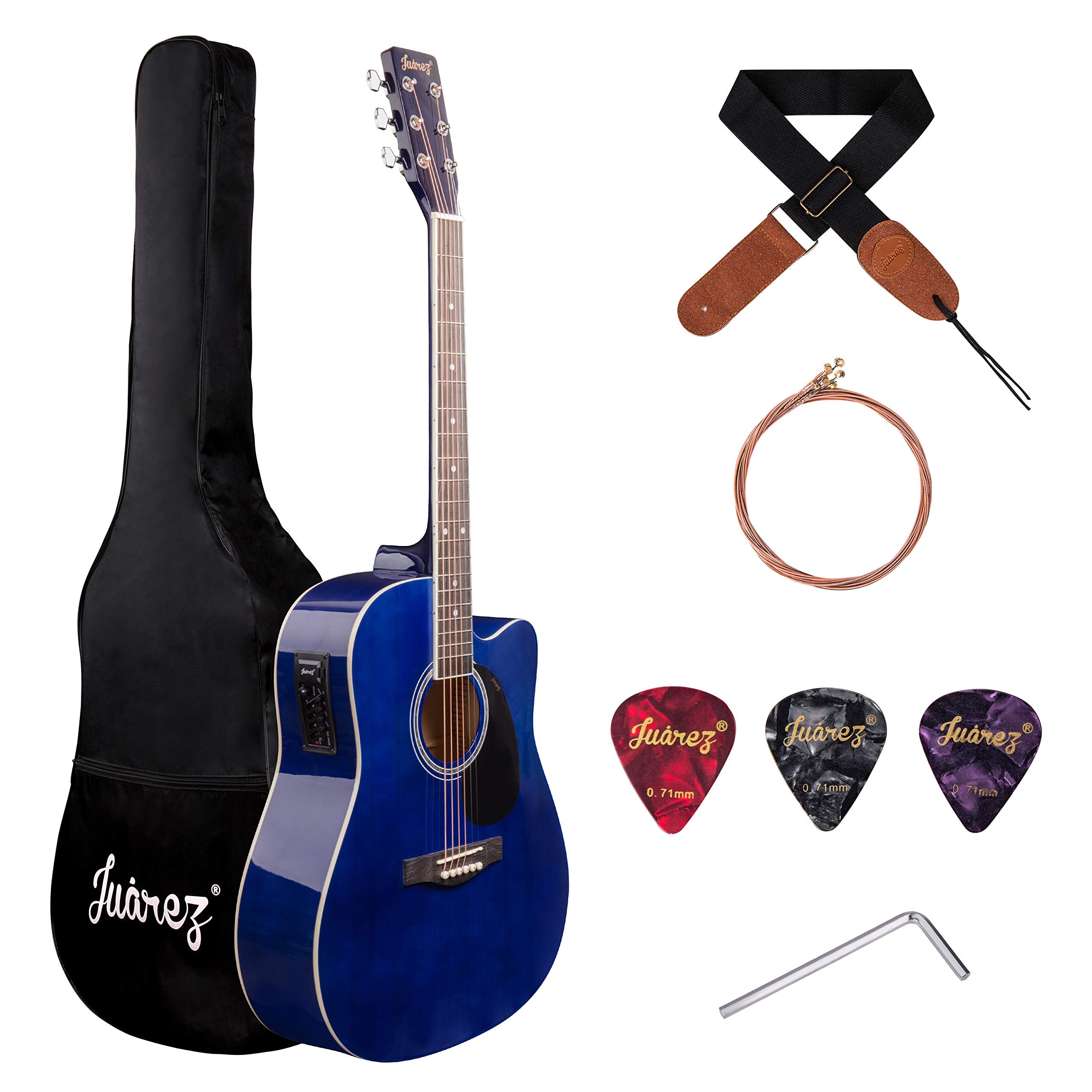 Juarez Arpeggio 41 Electro-Acoustic Guitar  Spruce Top, Eq 7545R Preamp, Blue Gloss Finish, Dual Action Truss Ros, Bag, Strap, P