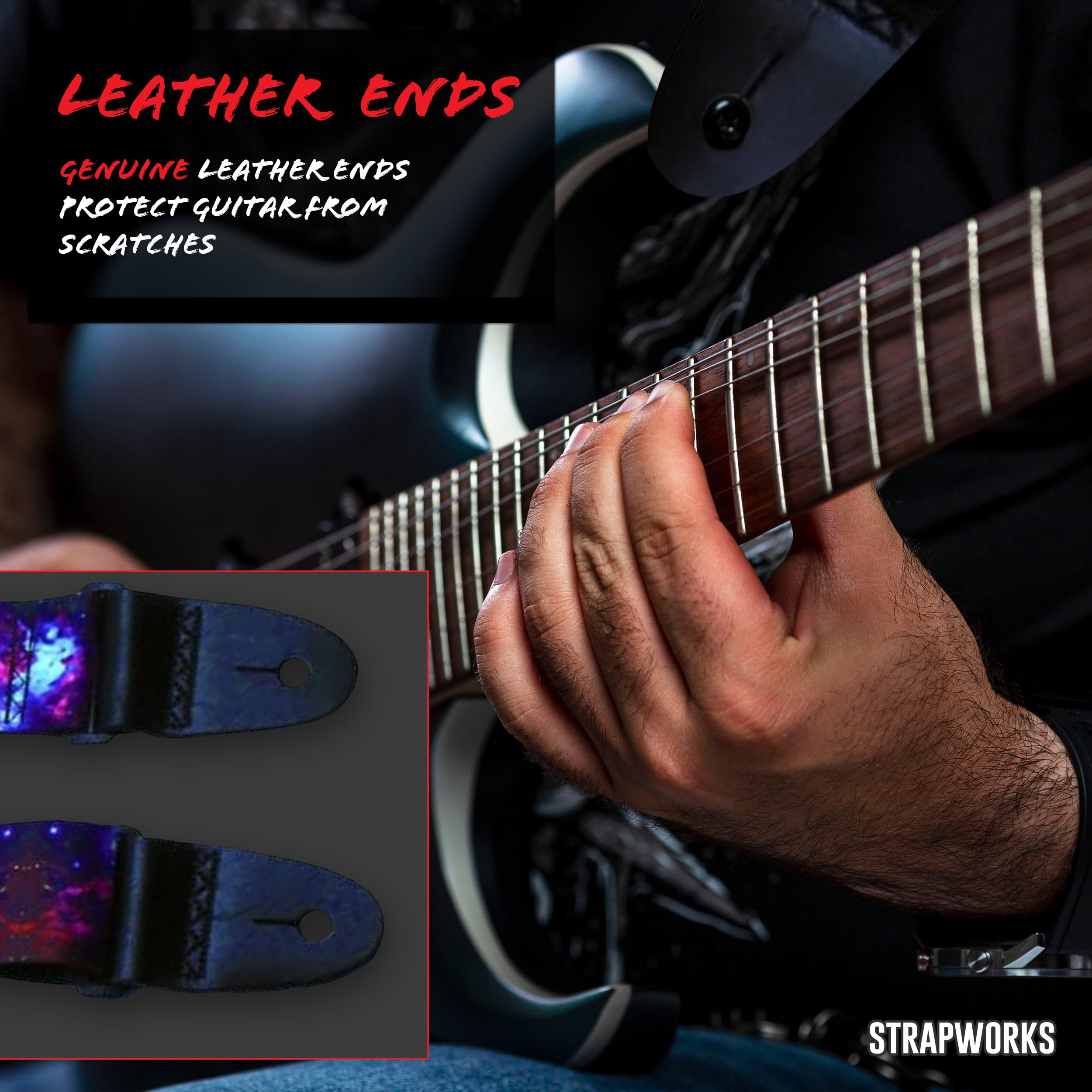 Killer-Q Guitar Strap - Stylish Straps for Electric and Acoustic Guitars With Leather Tabs, 2 Inches x 5 Feet, Universe