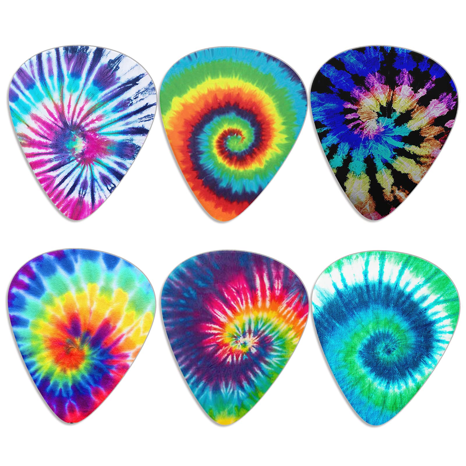 Keiahuan 6 Pack Guitar Picks Plectrums,Colorful Tie Dye Guitar Pick Classical Triangle 0.96Mm Heavy Guitar Pick For Women Girls