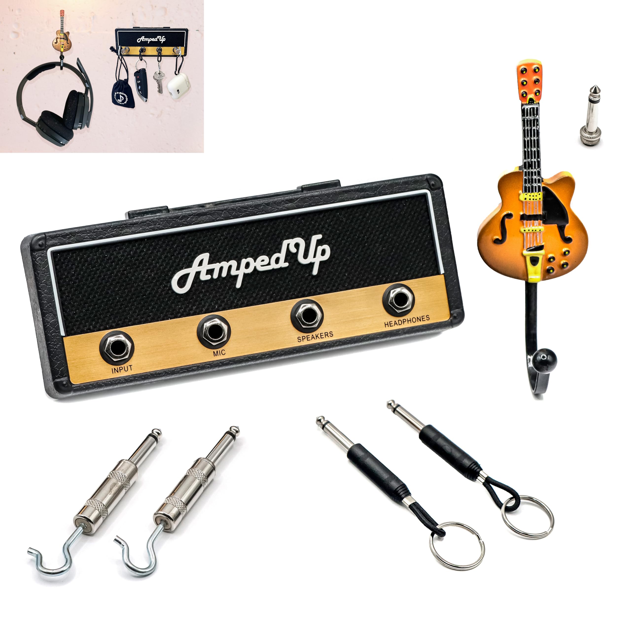 Pick-A-Palooza: Wall Mounted Guitar Amplifier Style Key Hanger And Key Chain Holder, Speaker Style With Acoustic Guitar Coat Hoo