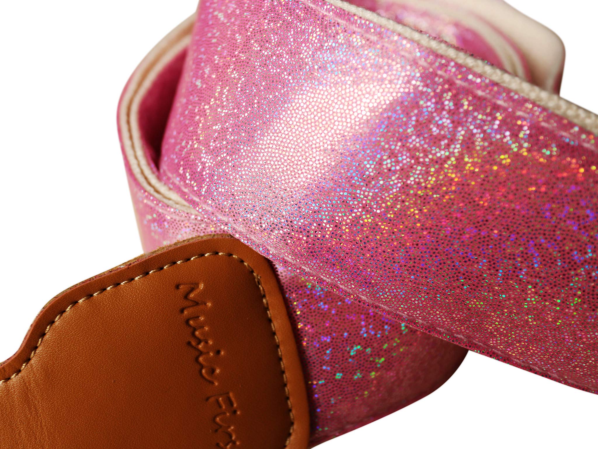 MUSIC FIRST Original Design Metallic Sparkle Delux Shining Guitar Strap, Ukulele Strap, Mandolin Strap, Stage Strap. (Pink)