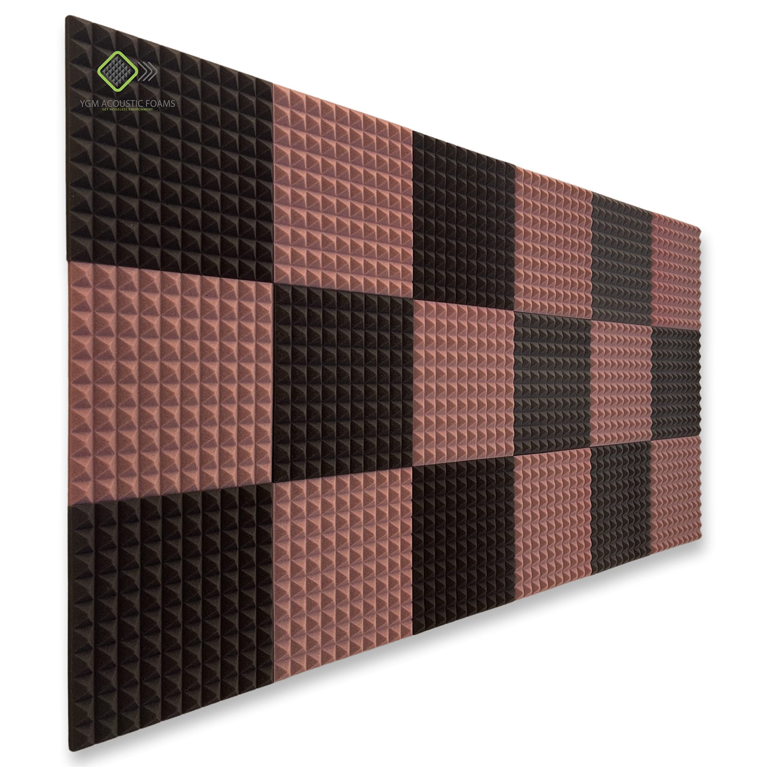 YGM Acoustic Foams Pyramid Soundproofing Studio (Set of 18) Acoustic Foam 1 x1  - 1 Inches (Coffee & Black)