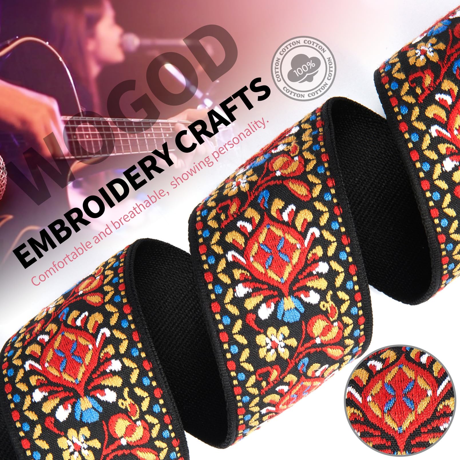 WOGOD Guitar Strap (Red Jacquard)