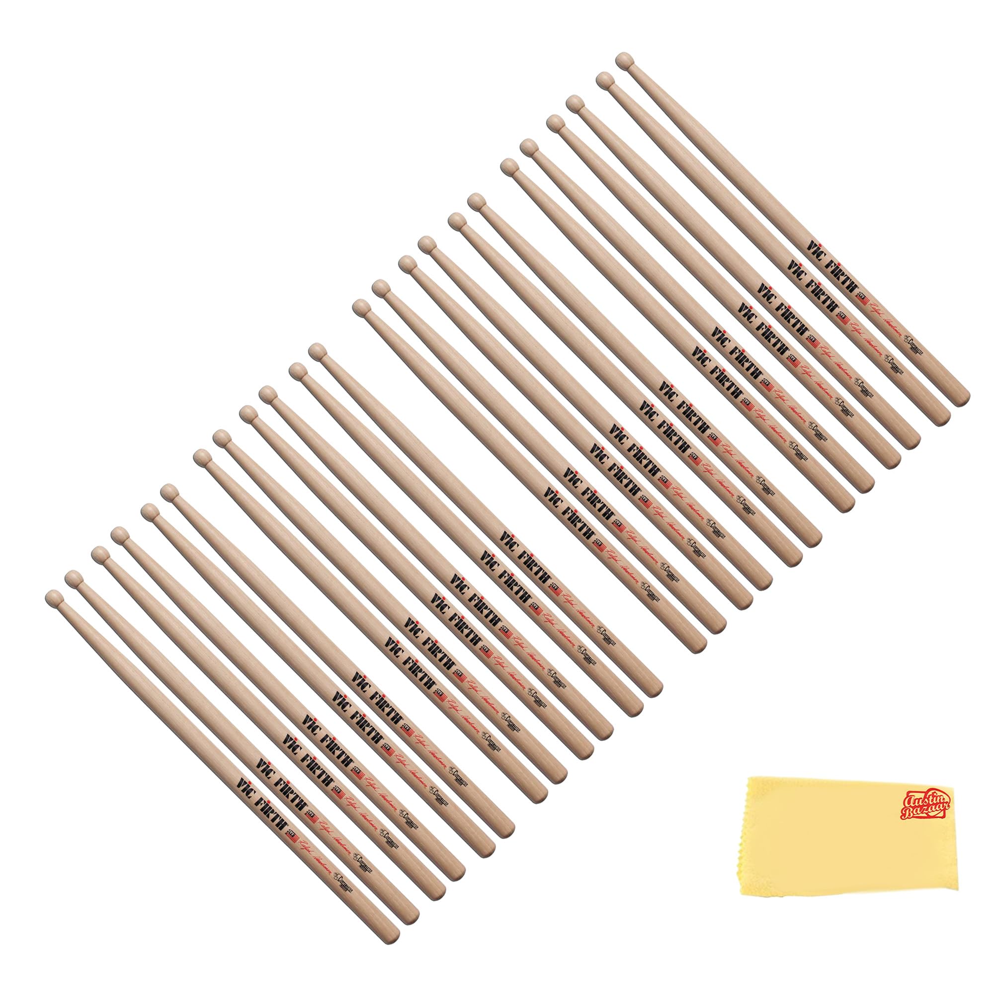 Vic Firth Corpsmaster Signature Ralph Hardimon Indoor Drumsticks - 12-Pack Bundle with Austin Bazaar Polishing Cloth
