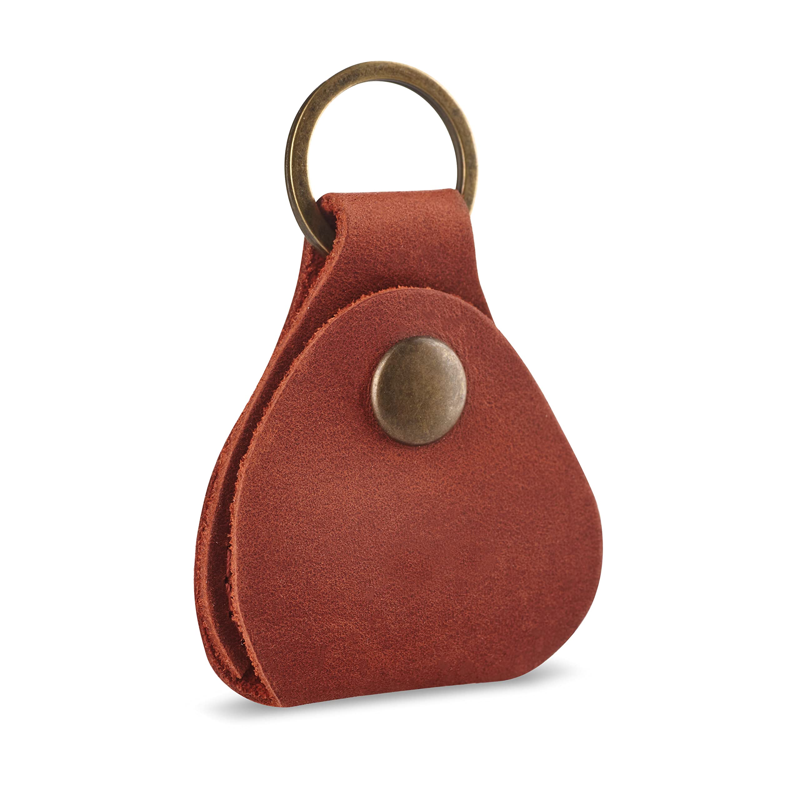 Leather Guitar Pick Holder Keychain, Guitar Pick Holder Case Bag, Plectrum Key Fob Cases Bag, Gift for Guitar Players (Cognac)