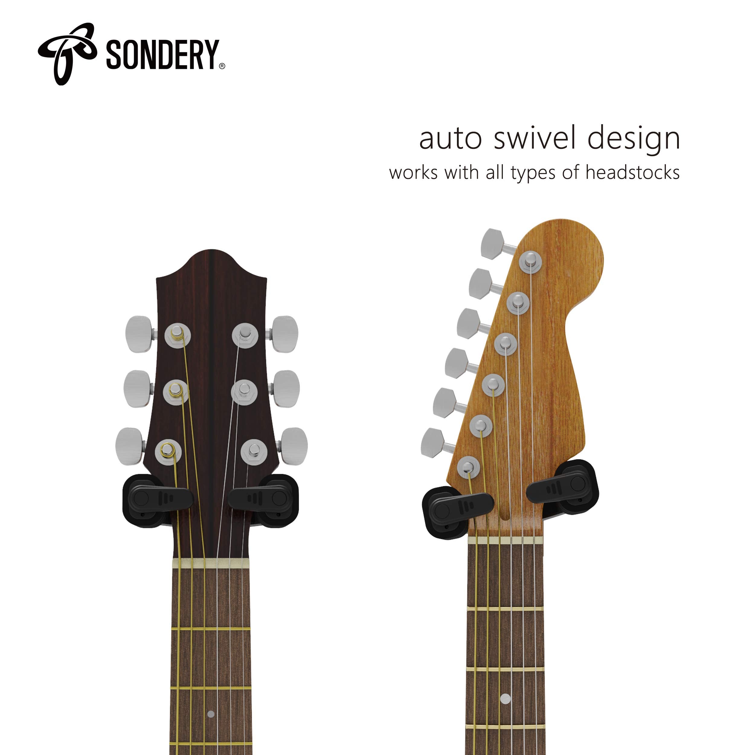 Sondery Guitar Wall Mount Hanger, Auto Lock and Adjustable Hook Holder for Acoustic and Electric Guitar, Ukulele, Bass, Banjo an