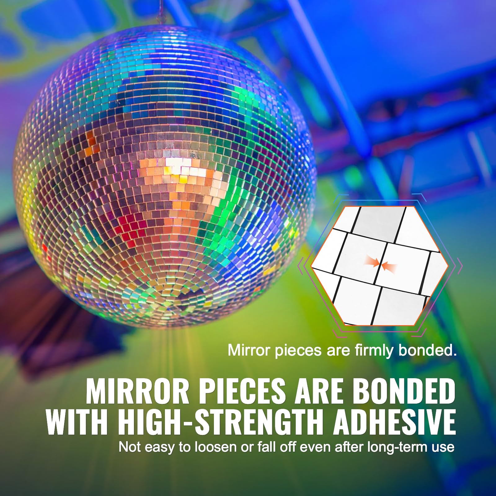 VEVOR Mirror Disco Ball, 16 Inch Party Mirror Ball with Hanging Ring, Large Lightning Disco Ball Party Decorations, Ideal for DJ