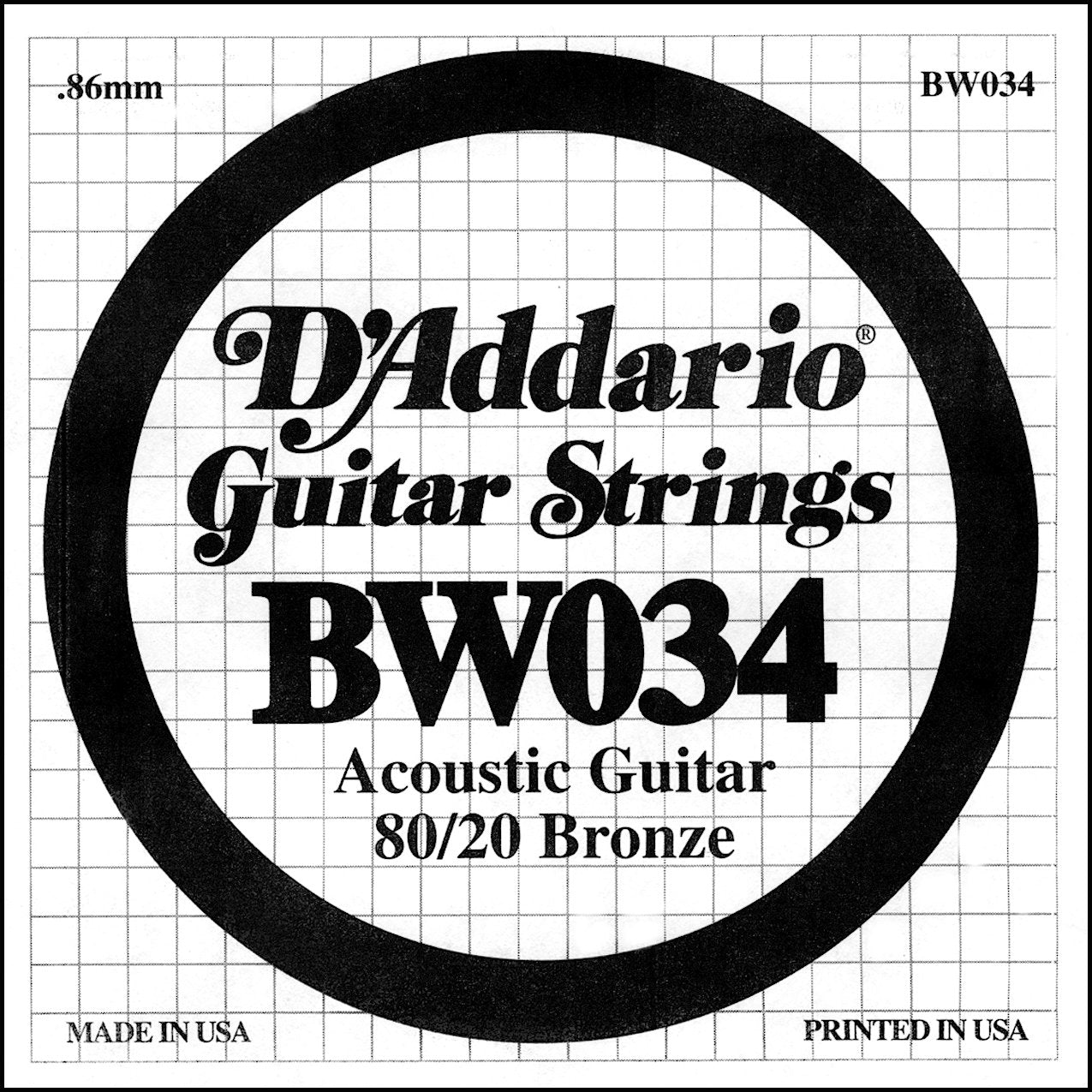 DAddario BW034 Bronze Wound Acoustic Guitar Single String, .034