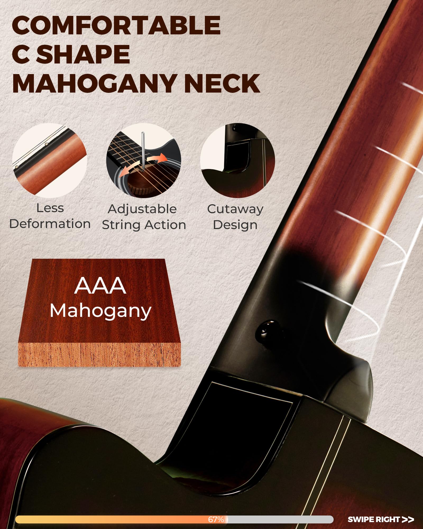 Fesley X Acoustic Guitar Kit, 41 Inch Full Size 6 String Cutaway Guitarra Ac  stica for Beginner Adults with Tuner, Gig Bag, Str