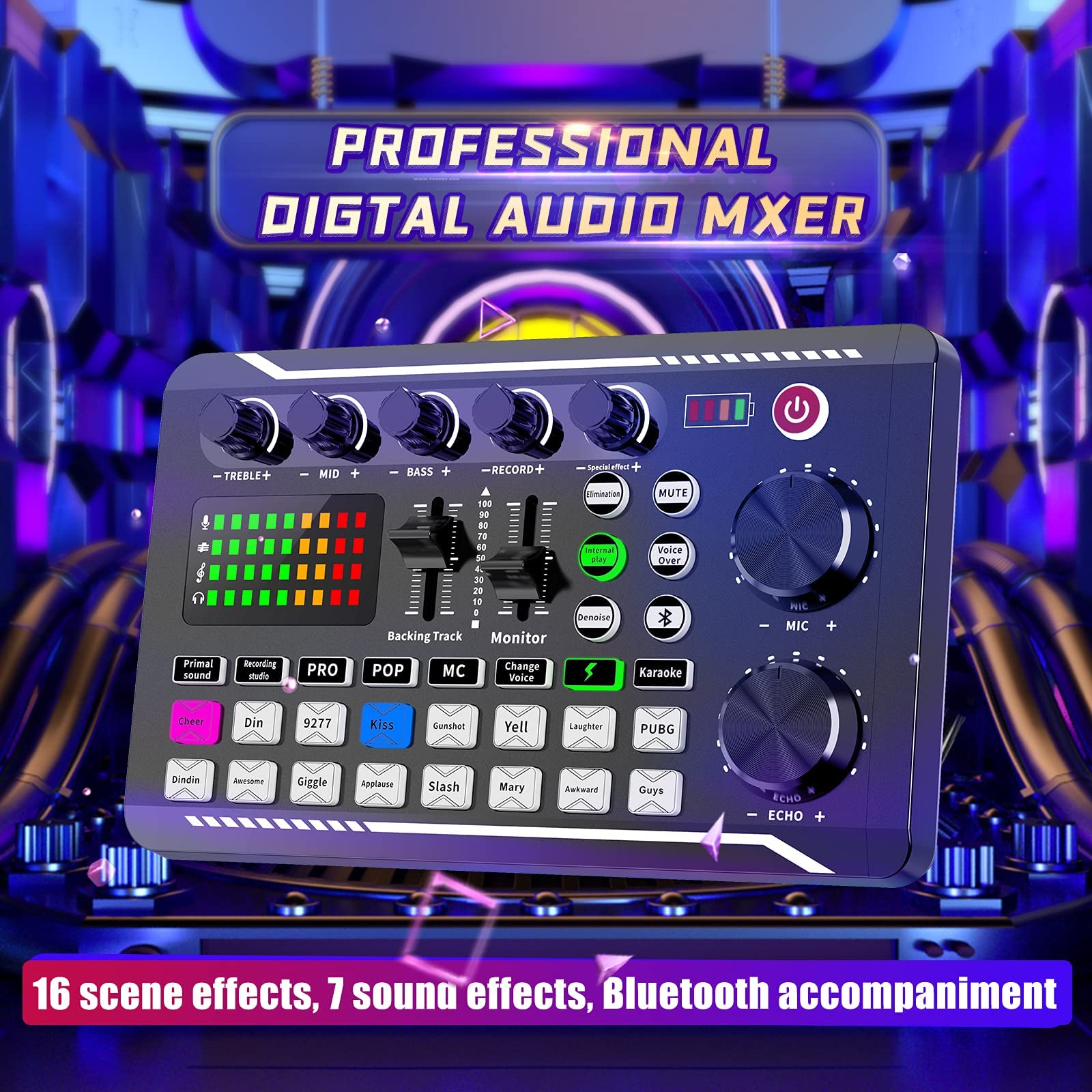 Professional Audio Mixer, SINWE Live Sound Card and Audio Interface with DJ Mixer Effects and Voice Changer,Podcast Production S