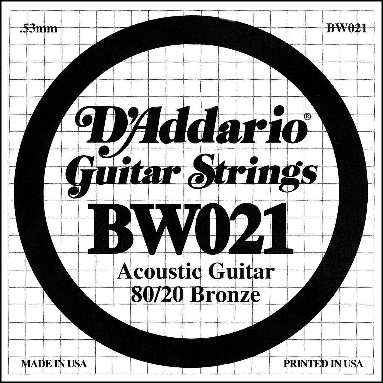 DAddario BW021 Bronze Wound Acoustic Guitar Single String, .021