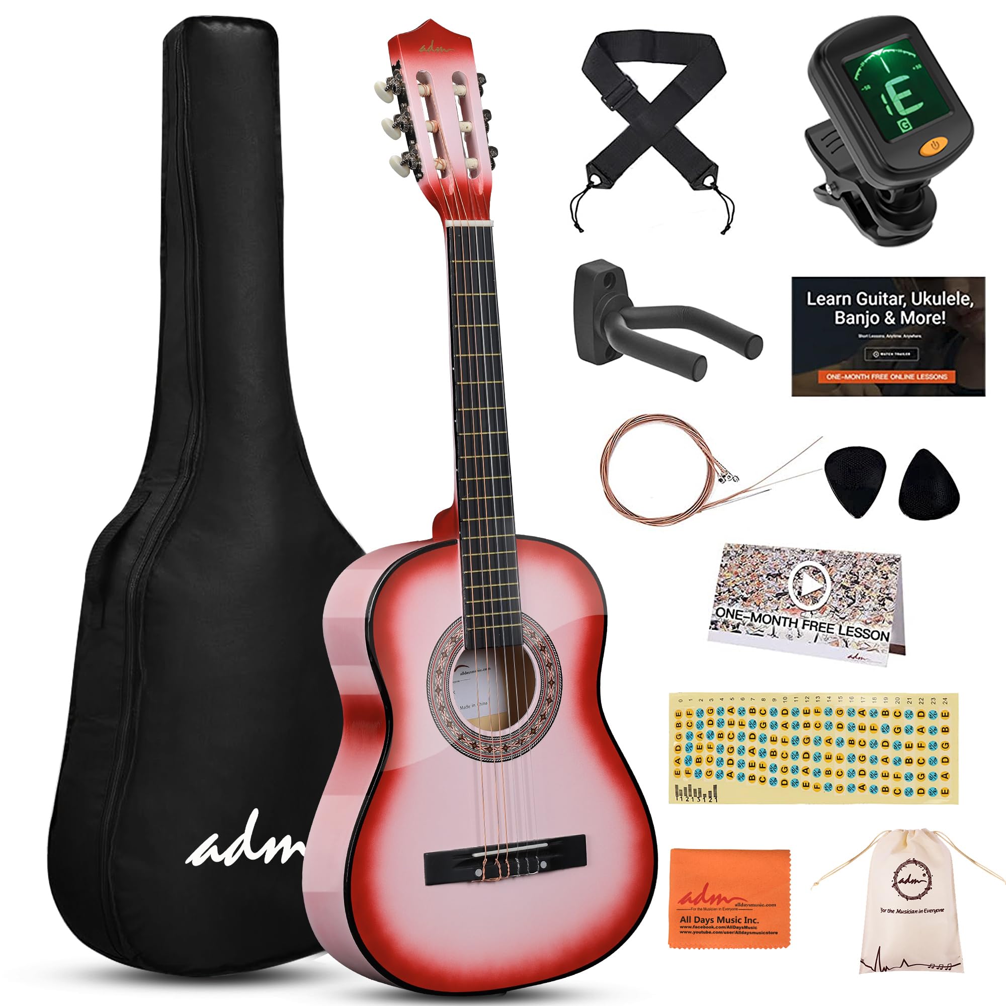 Adm Beginner Acoustic Classical Guitar 34 Inch Nylon Strings Wooden Guitar Bundle Kit For Kid Boy Girl Student Youth Guitarra On