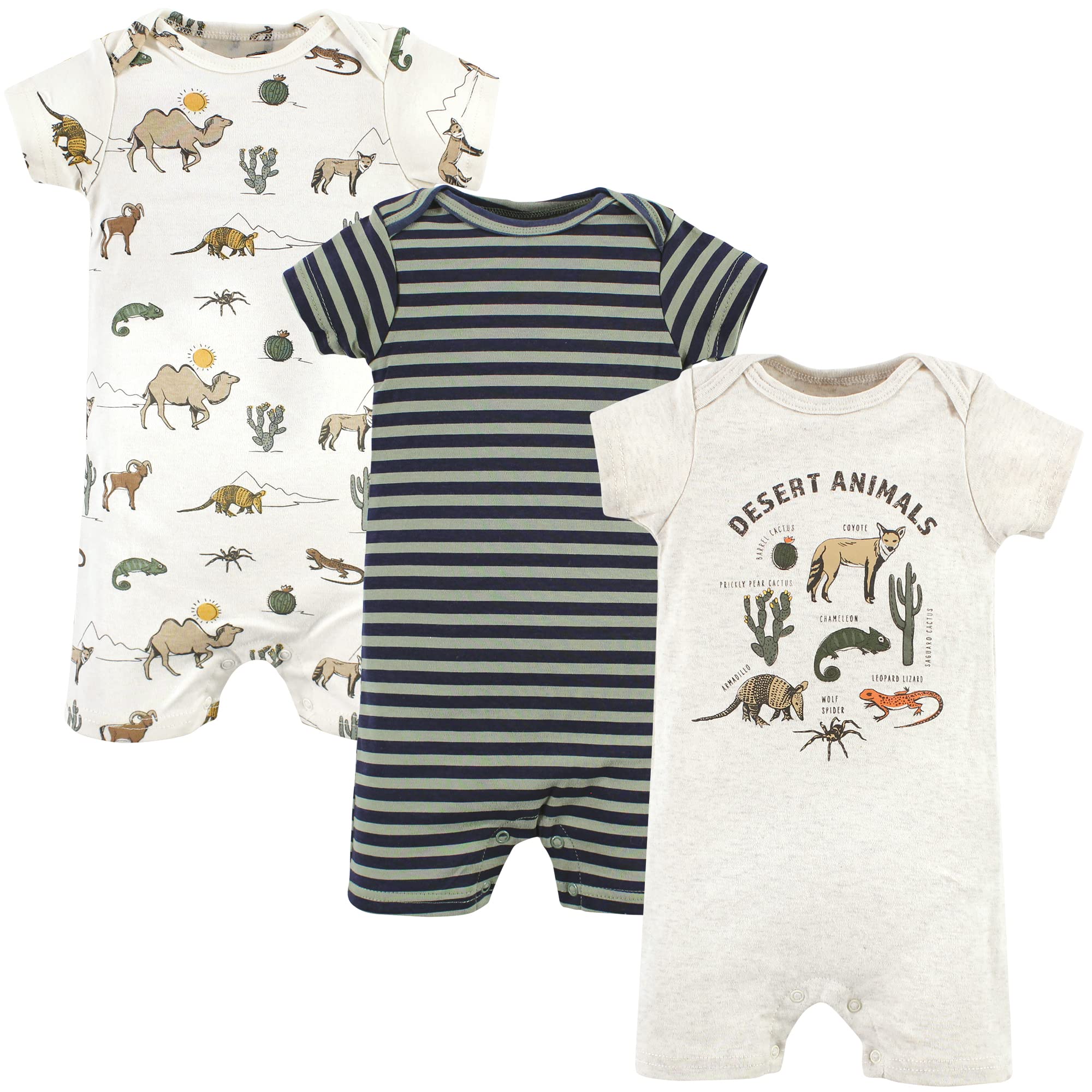 Hudson Baby Unisex Baby Cotton Rompers, Desert Animals, 0-3 Months