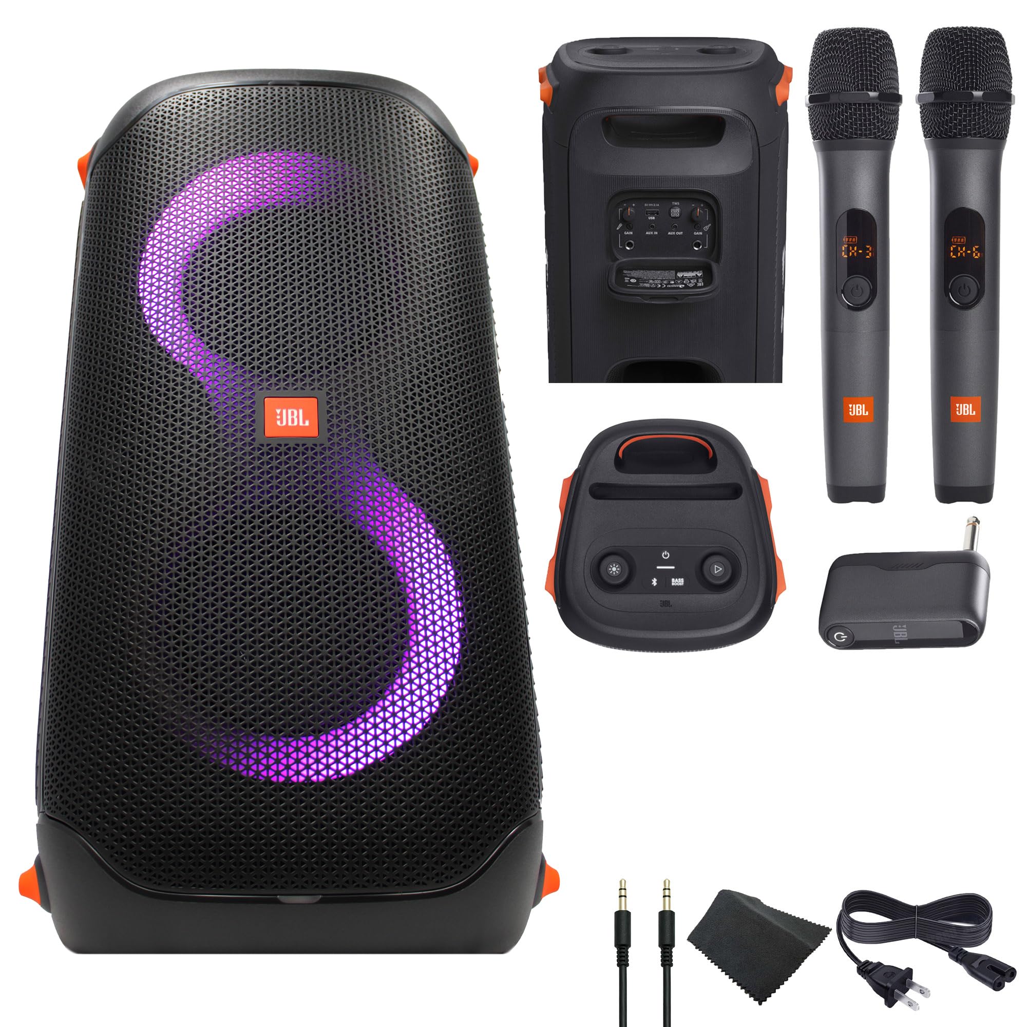 JBL PartyBox 110-160W Portable Wireless Speaker - Powerful Sound and deep bass (JBLPARTYBOX110AM) + Wireless Two Microphone Syst