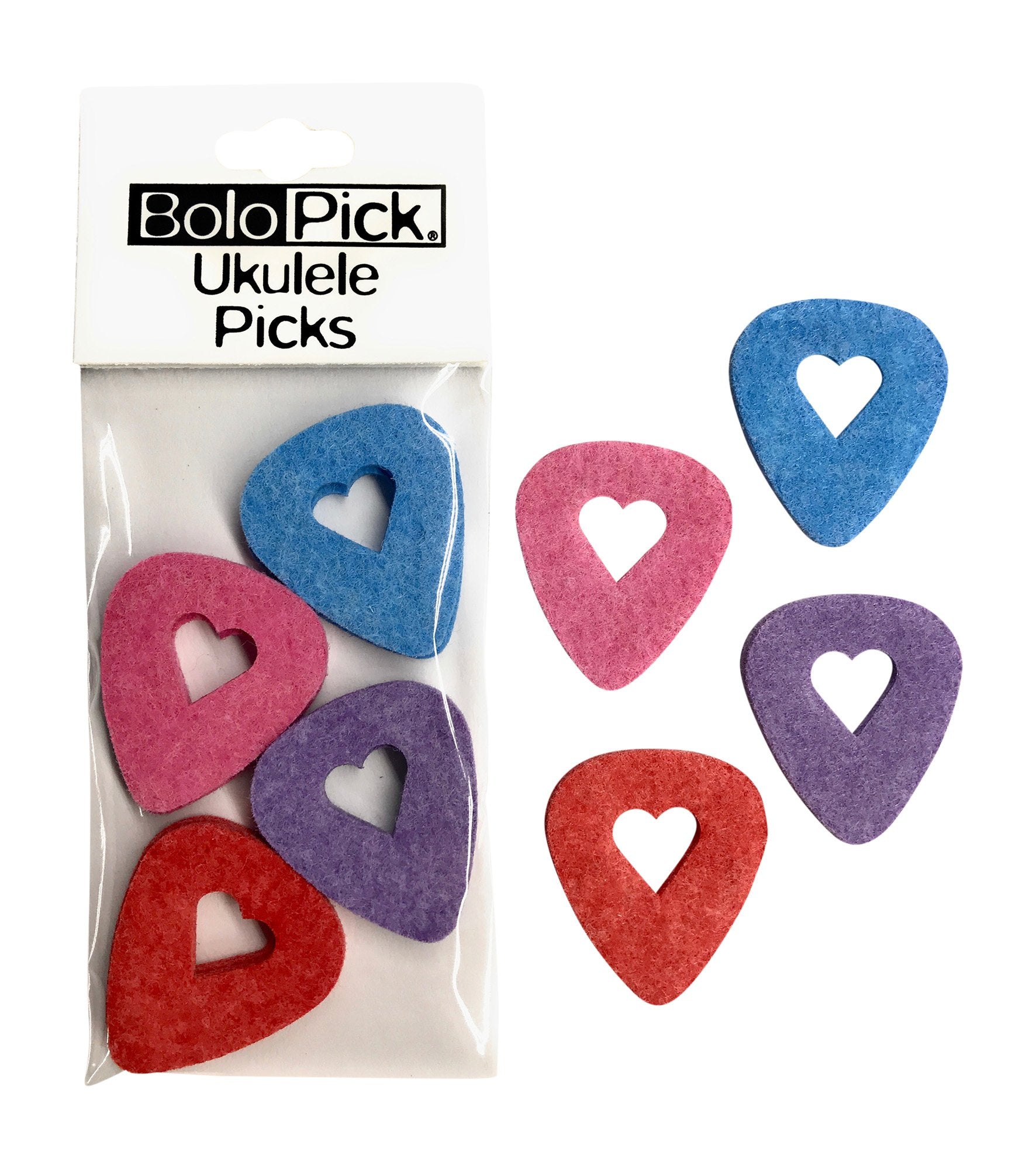 Bolopick Felt Picks For Ukulele, Guitar, And Bass With Easy Grip Cut-Out, 8 Pack (Original Heart 8 Pack)