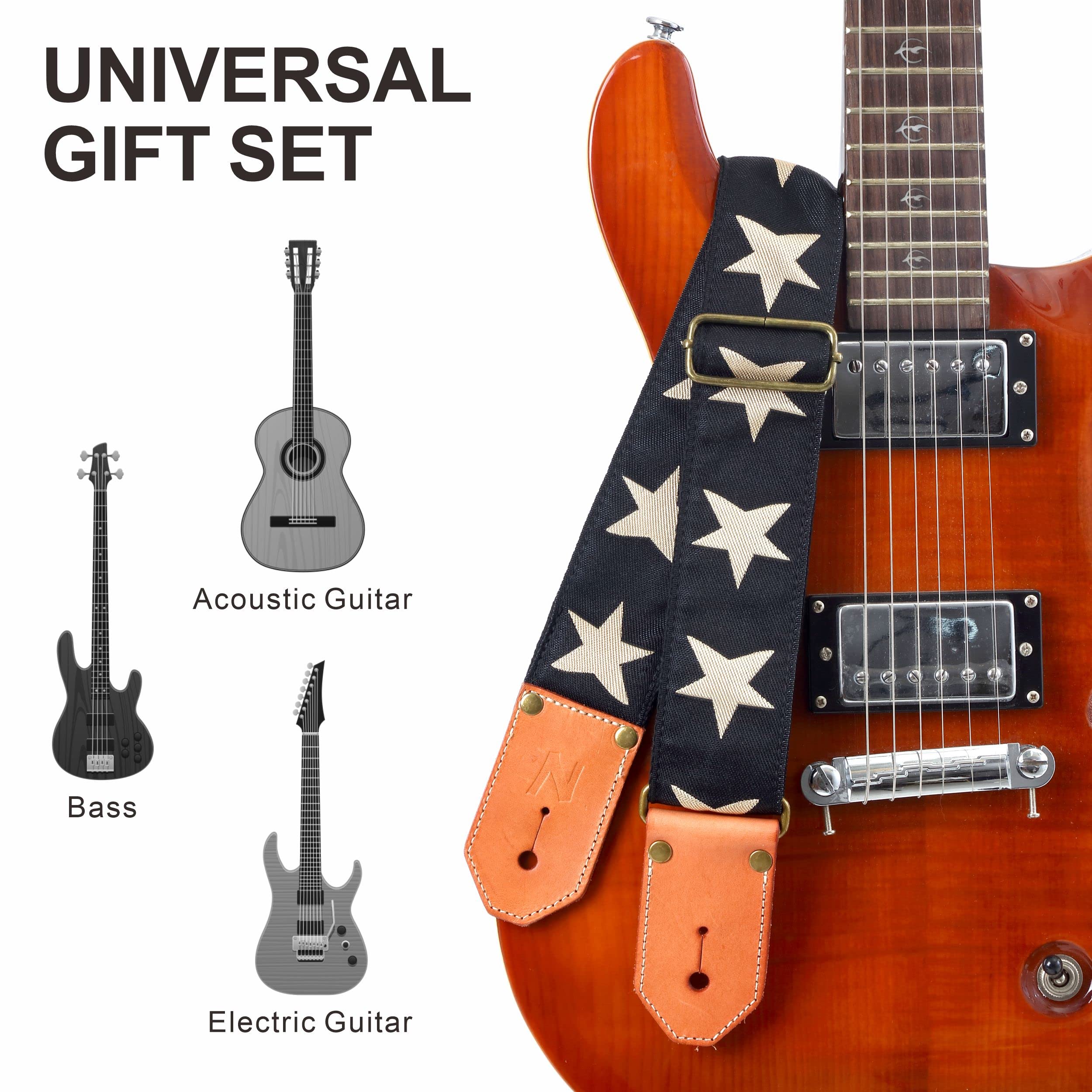 Nefelibata Cool Woven Guitar Strap -Cotton Guitar Straps with Thicked First Layer Vegetable Tanned Cowhide Leather Ends for Acou