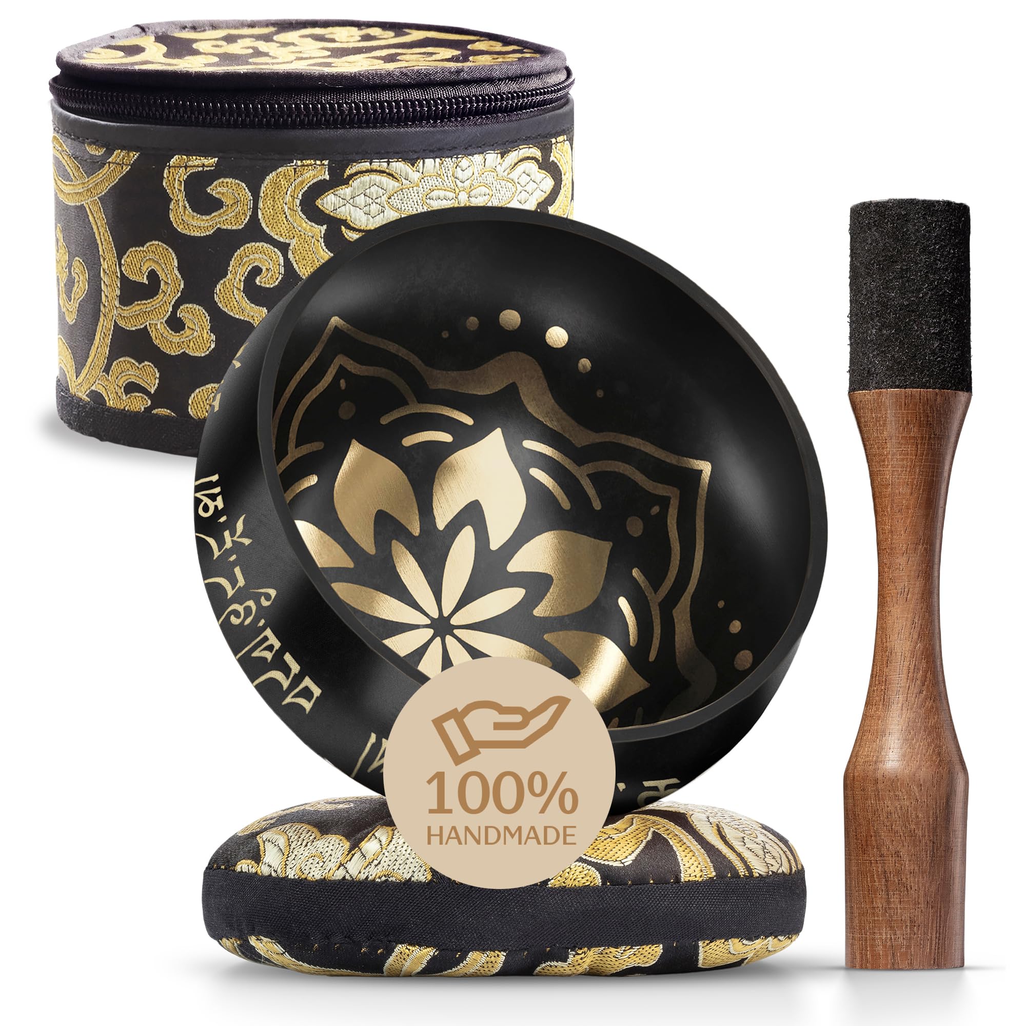 Handmade Tibetan Etched Singing Bowl Set with Case - Meditation Bowl & Sound Bowl with Cushion, Mallet & Guide - Stress Relief I