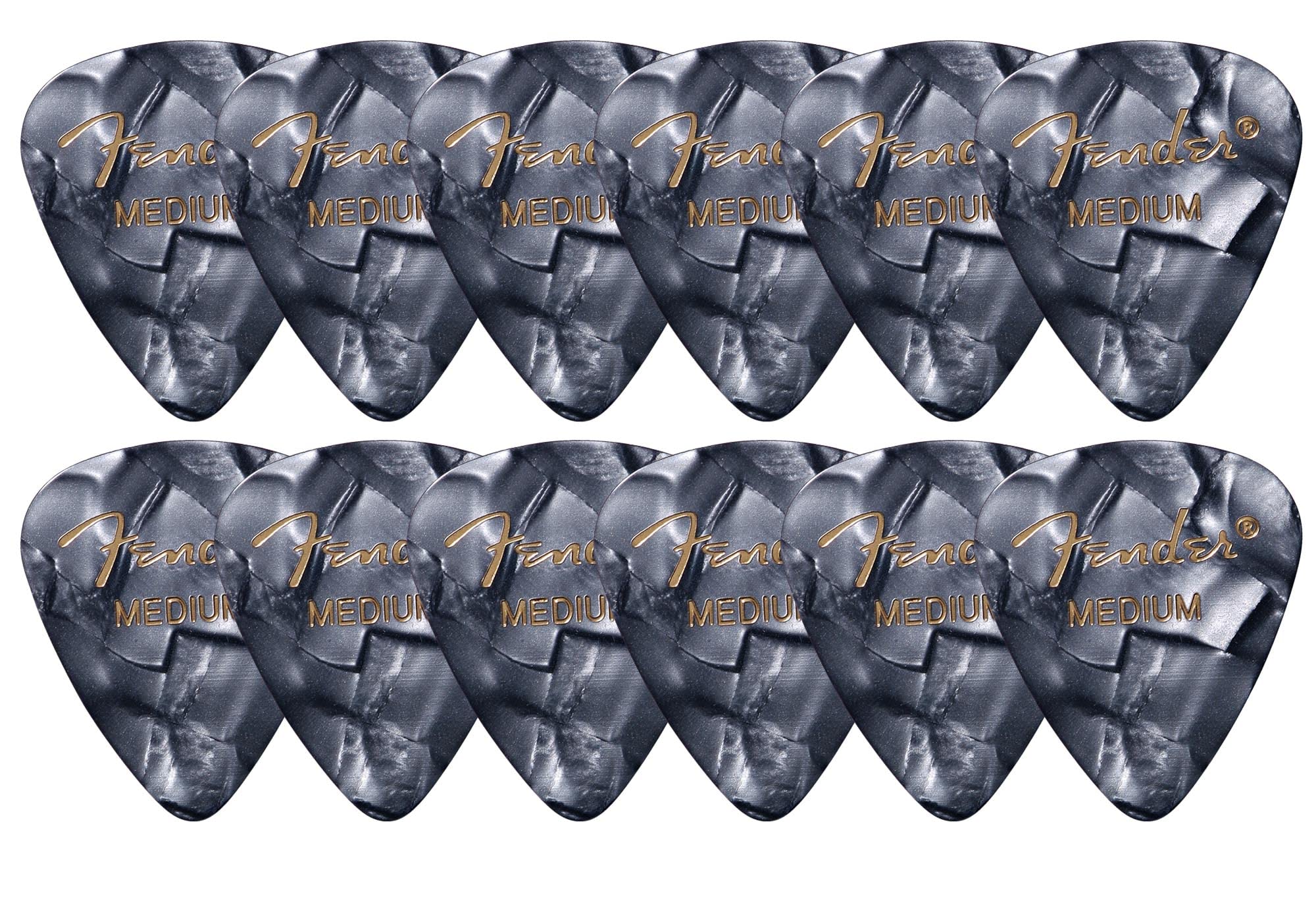 Fender Premium Celluloid 351 Shape Picks, Medium, Black Moto - 12 Pack