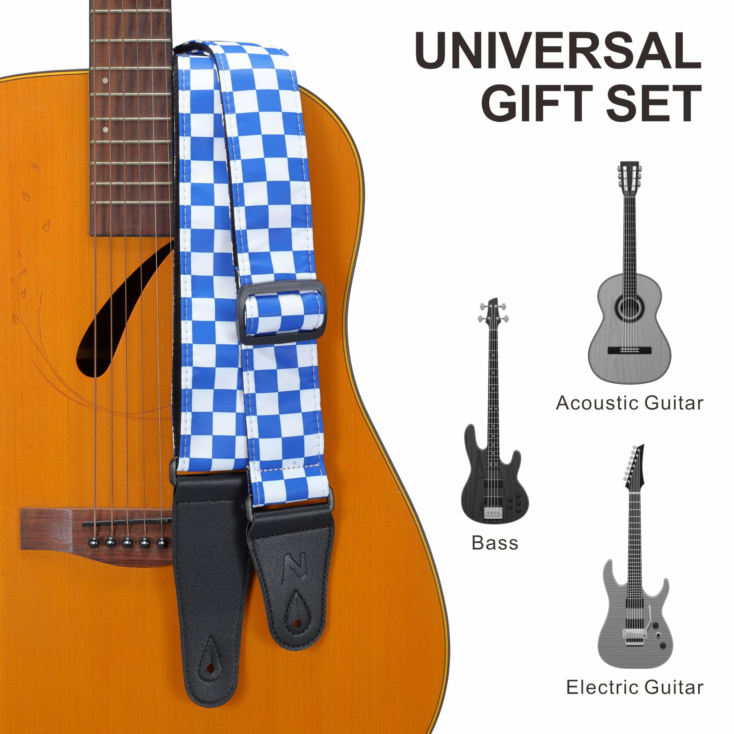 Nefelibata Guitar Strap-2'' Wide Double Layer Cotton Original Design Adjustable Guitar Straps with Long Leather Ends for Bass, E