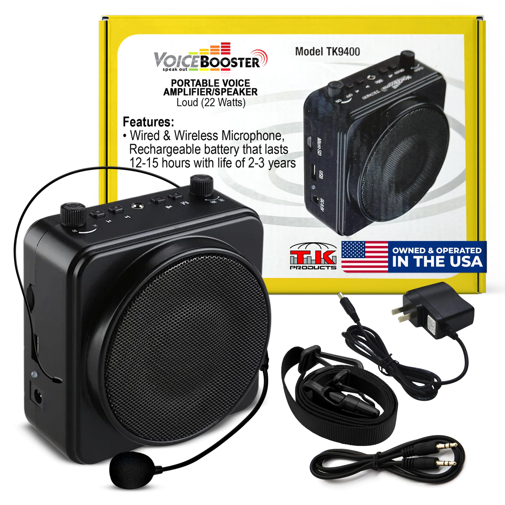 Voicebooster Speak Out Personal Voice Amplifier - Rechargeable Portable Megaphone Speaker with Wireless or Wired Microphone Head