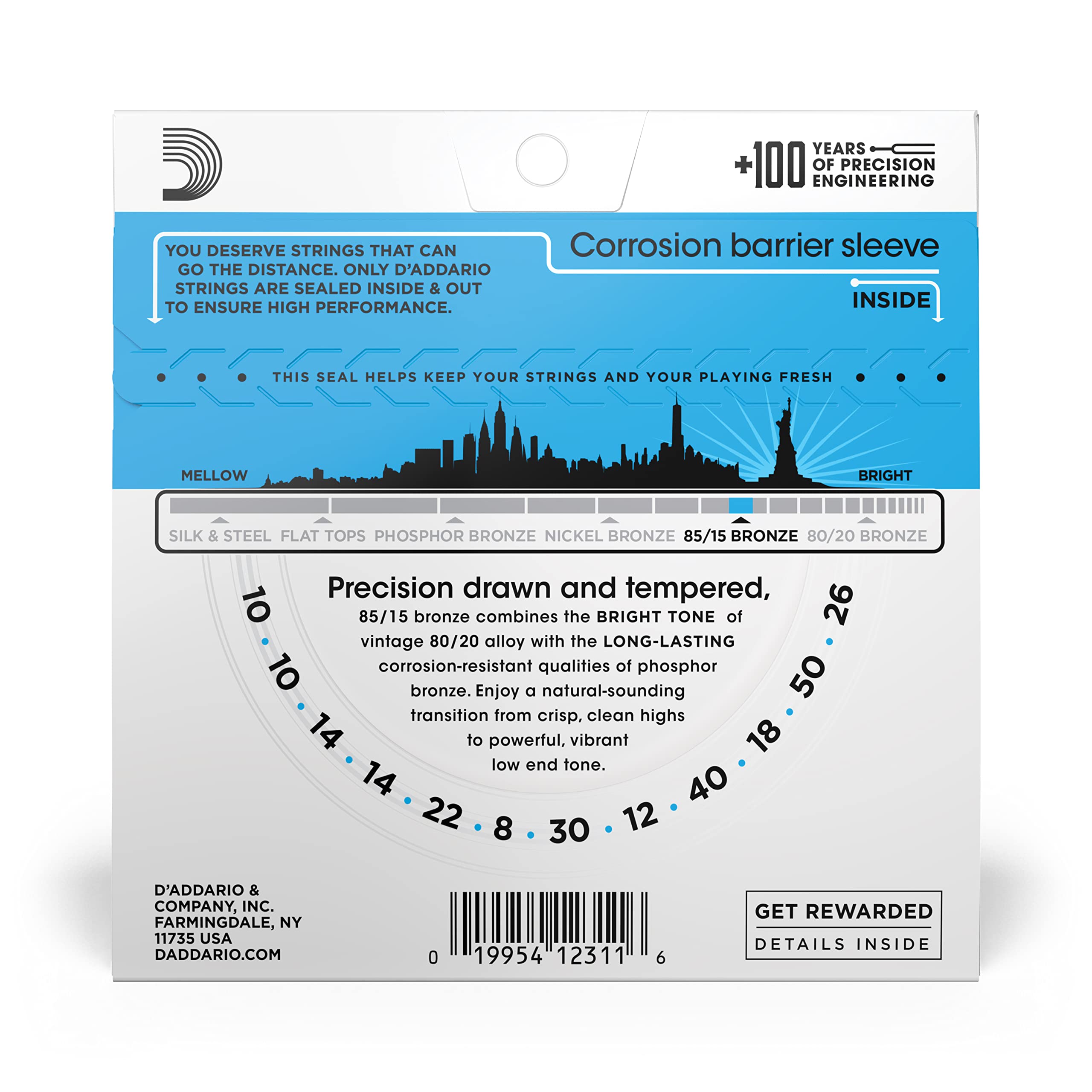 D'Addario American Bronze Light (.010-050) 12 Acoustic Guitar Strings (EZ940)