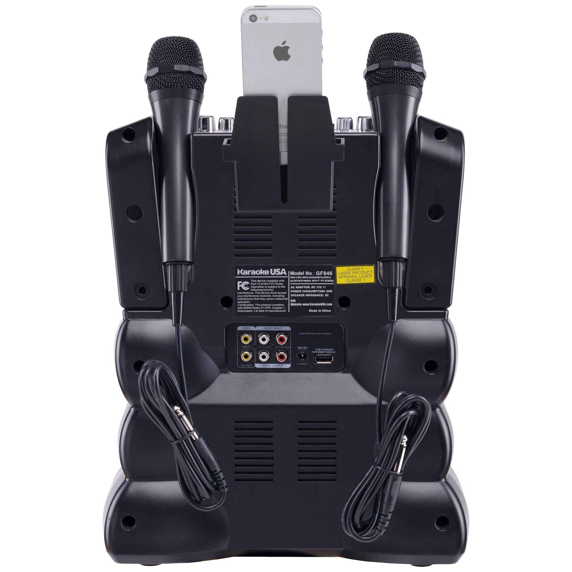 Karaoke USA GF845 Complete Karaoke System with 2 Microphones, Remote Control, 7    Color Display, LED Lights - Works with DVD, B