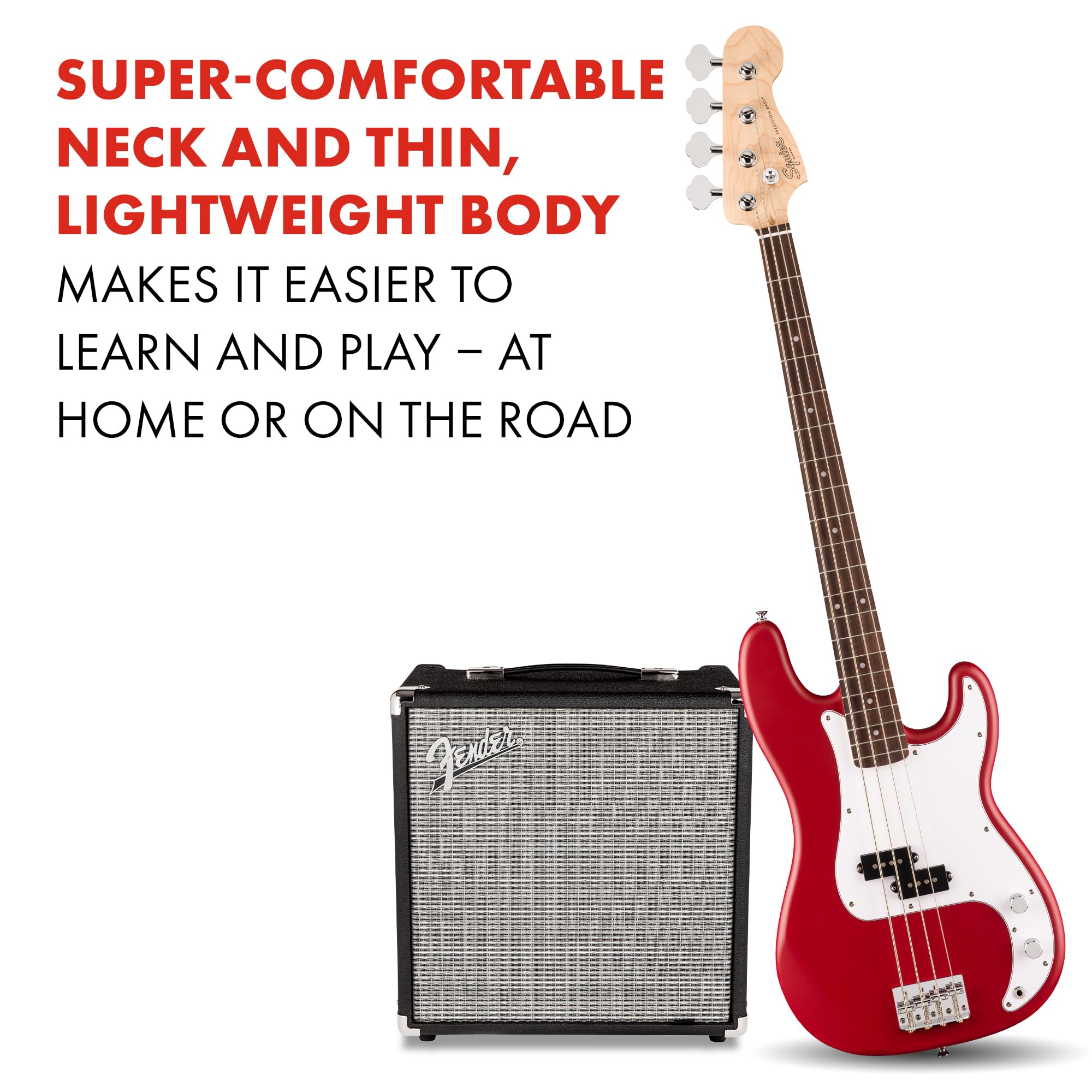 Fender Squier Debut Series Precision Bass Guitar, Beginner Guitar, with 2-Year Warranty, Includes Free Lessons, Dakota Red with