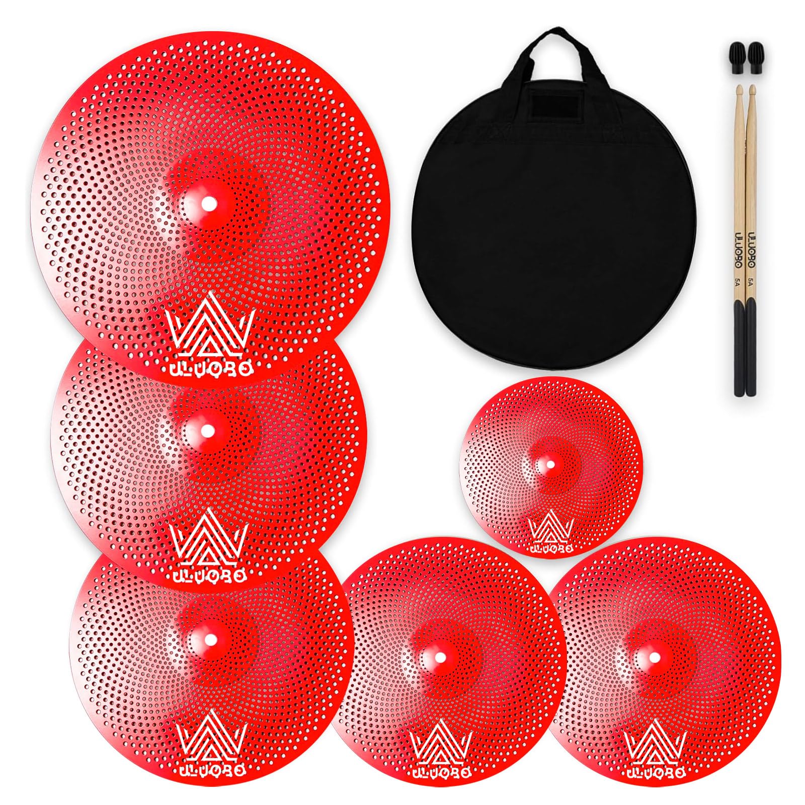 Uluobo Low Volume Cymbal Pack 6 Pieces, Silent Cymbals, Quiet Cymbals Set For Drummer Practice, 10Splash+14Hihat+16Crash+18