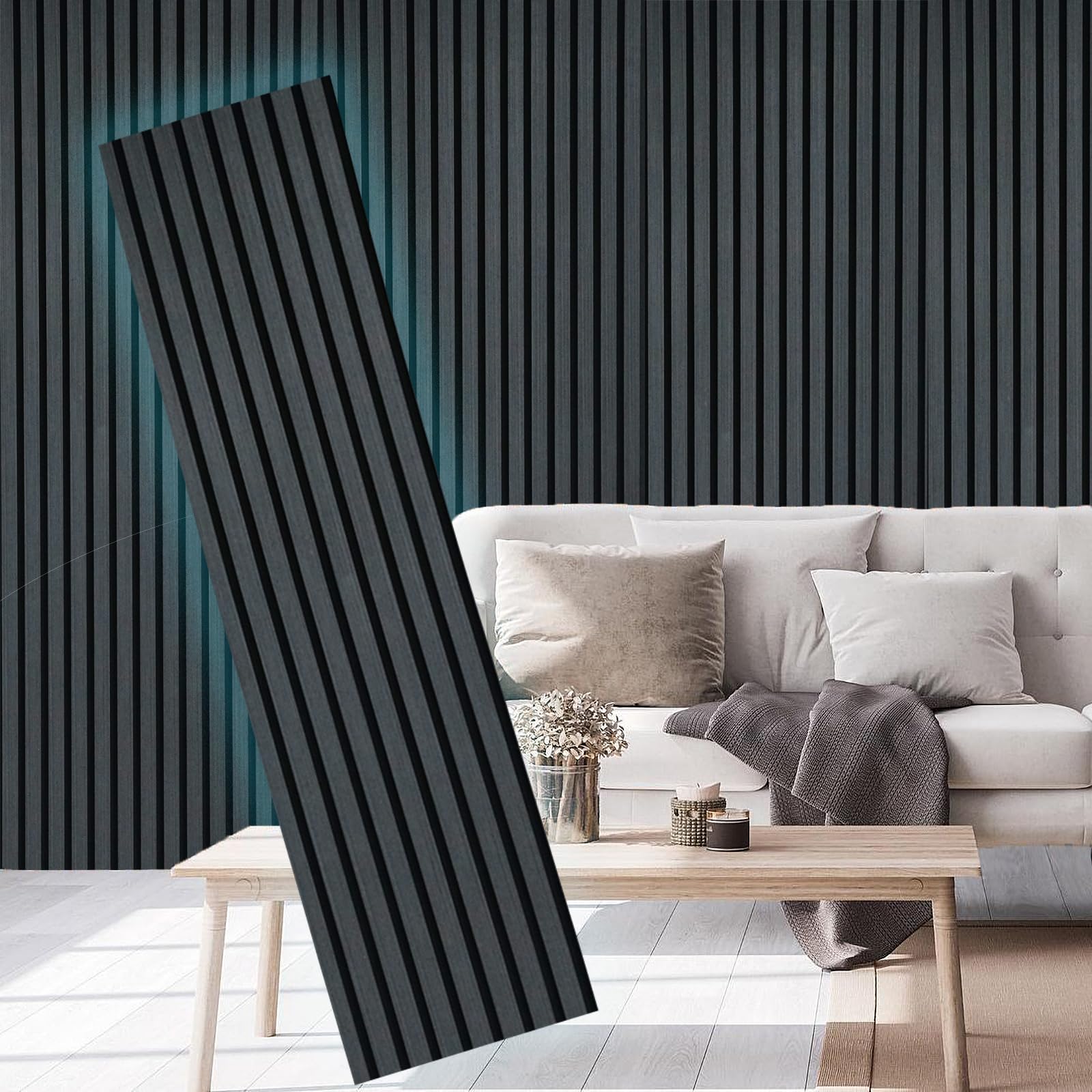 E-Hao 2 Piece Wood Slat Acoustic Panels For Stylish Decor And Noise Reduction, 3D Textured Panel For Ceiling And Wall - Black Oa