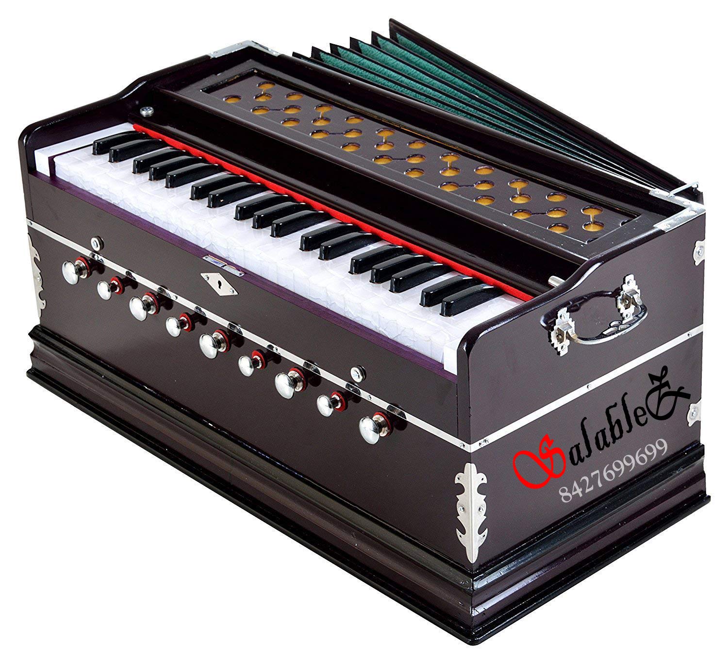Salablez 9 Stopper, 7 Bellow, 42 Key, Two Reed(Bass-Male),3 1/2 Octave, Coupler, Chudidaar Deluxe Quality Harmonium With Free Ba