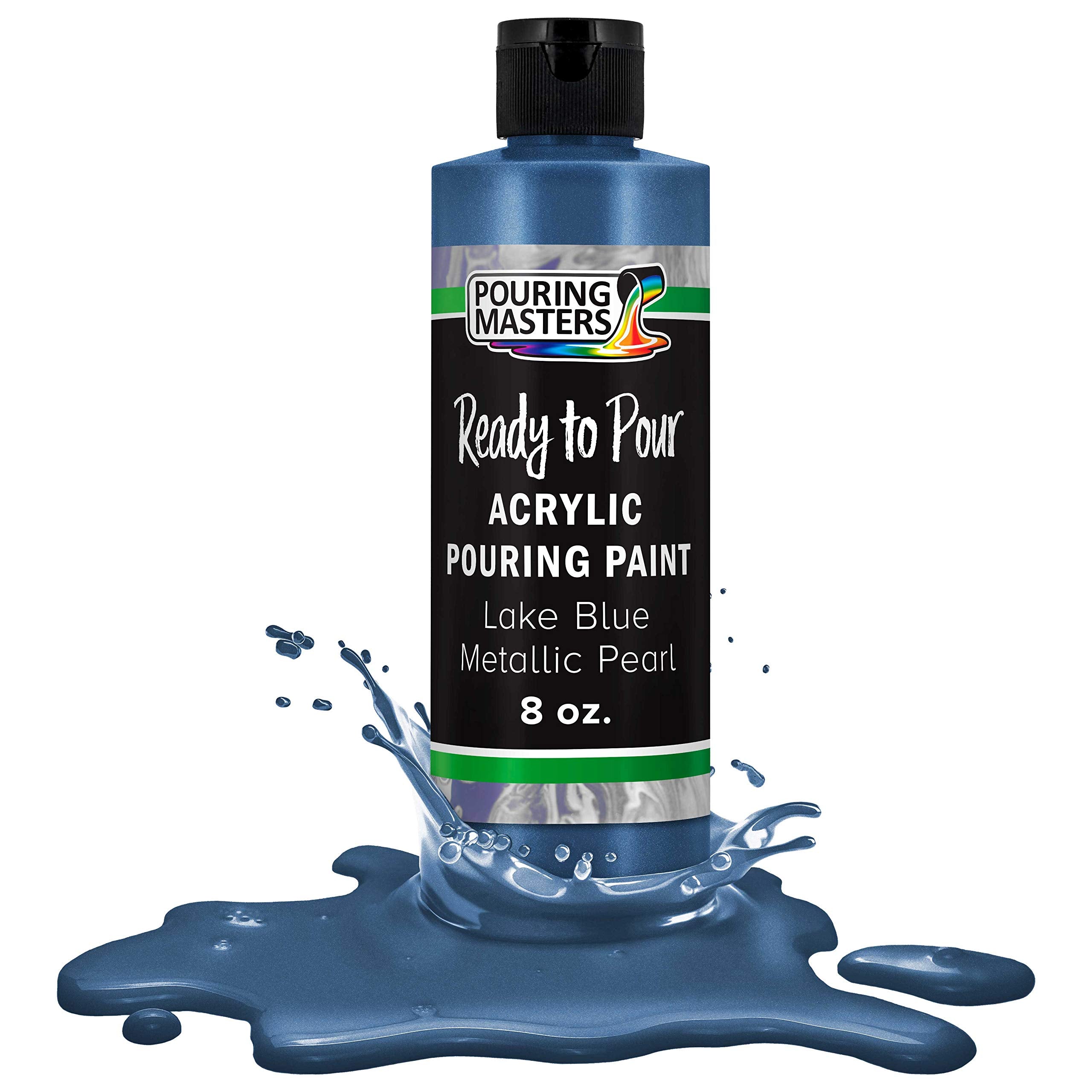 Pouring Masters Lake Blue Metallic Pearl Acrylic Ready To Pour Pouring Paint - Premium 8-Ounce Pre-Mixed Water-Based - For Canva
