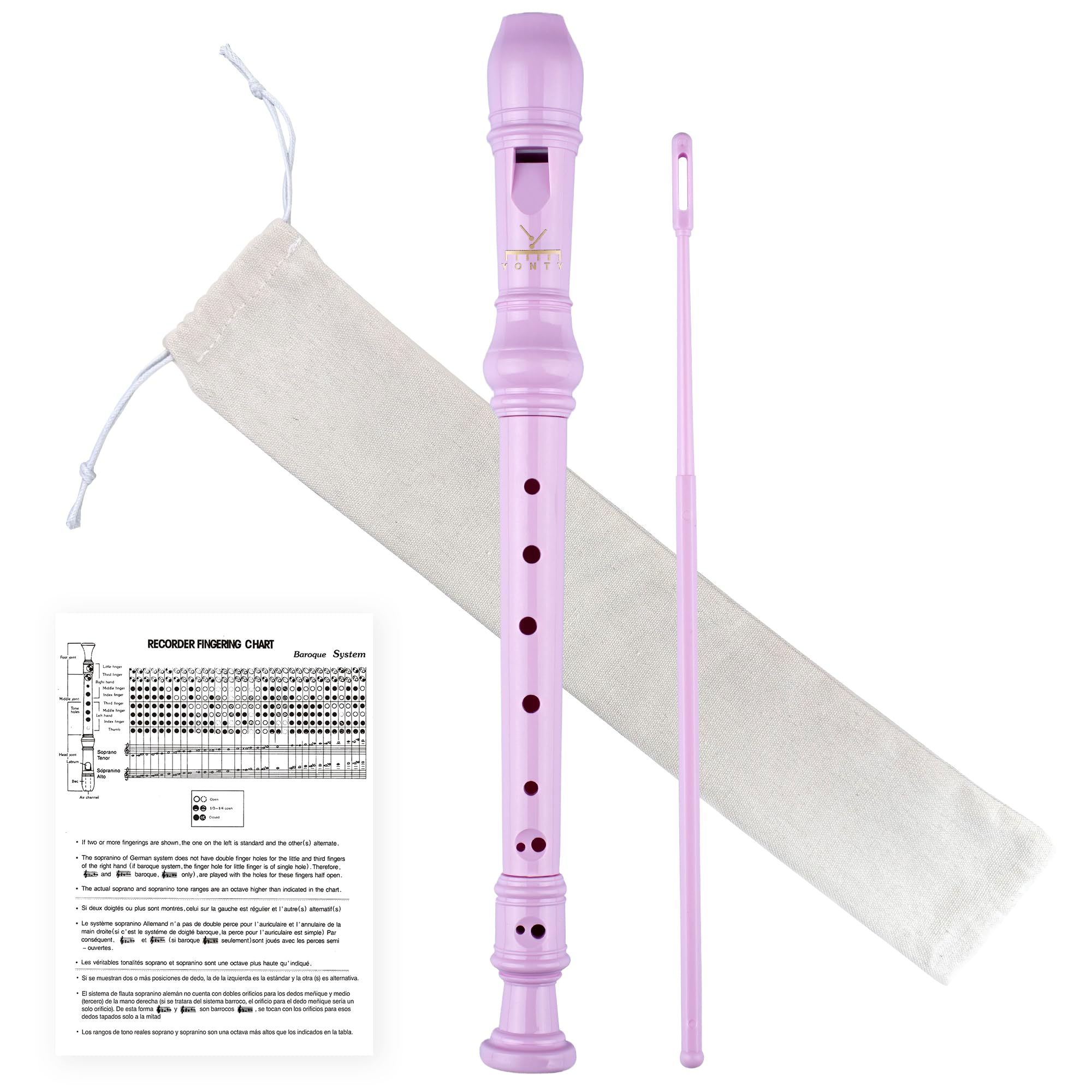 YONTY Soprano Recorder 8-Hole Instrument for Beginners Kids Students, German Style C Key Flute with Cleaning Rod & acking Bag fo