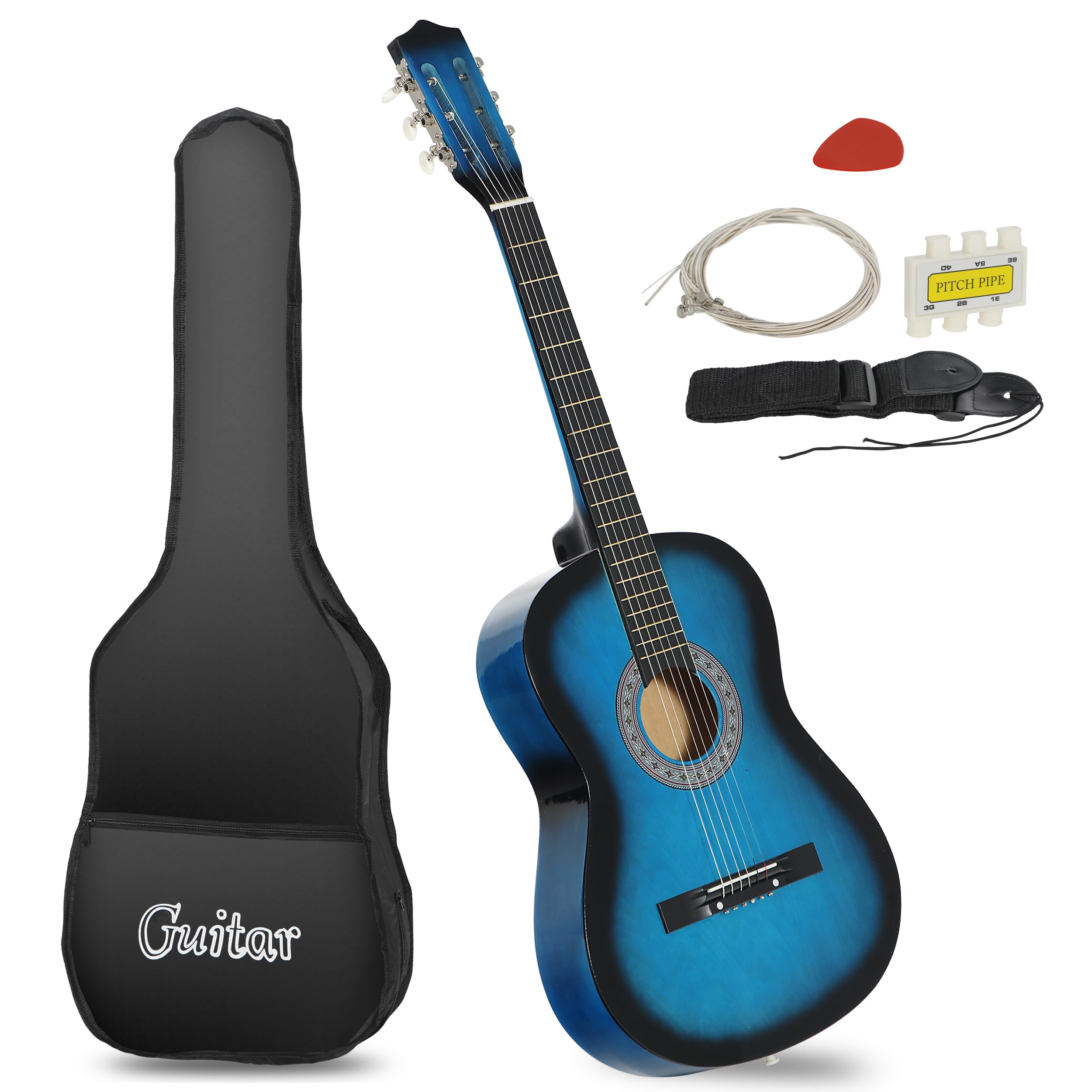 Smartxchoices 6 String 38'' Acoustic Guitar W/Gig Bag Strap Pitch Pipe Extra Strings Set Pick For Kids Beginners Starter Youths