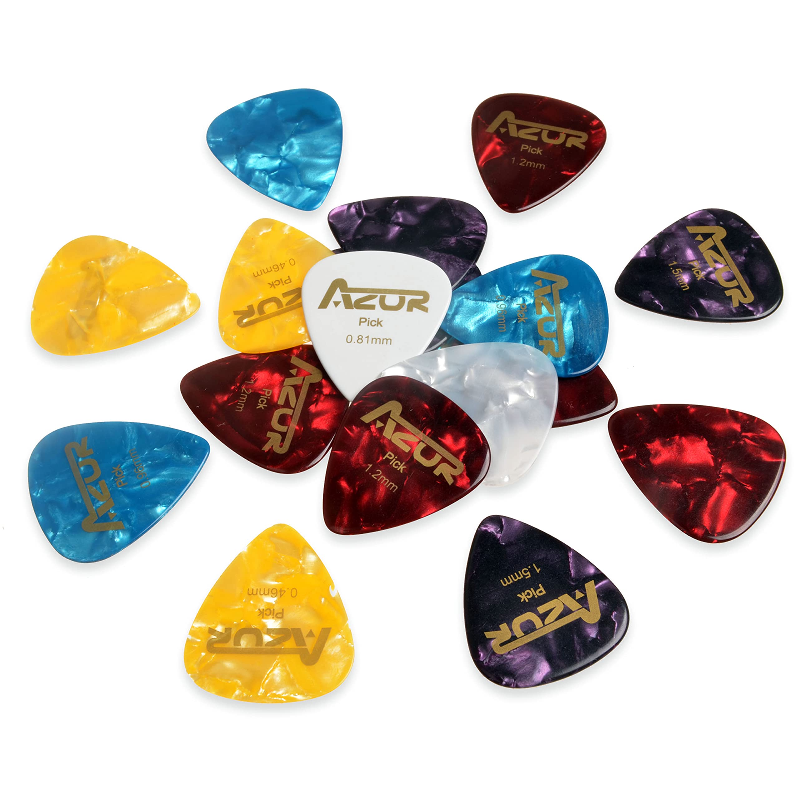AZOR Celluloid Guitar Picks 18 Pack Includes Thin, Medium & Heavy & Extra Heavy for Acoustic Guitar Electric Guitar Ukulele