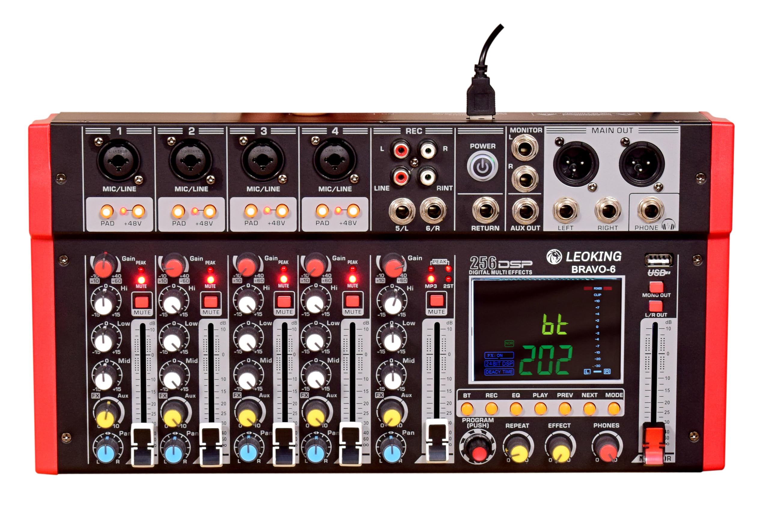 Kh 6 Channel Dj Bluetooth Audio Mini Mixer With Effects, Usb Interface, Bt, Stereo Recording, 48V Phantom Power, 256 Dsp, 4 Xlr 