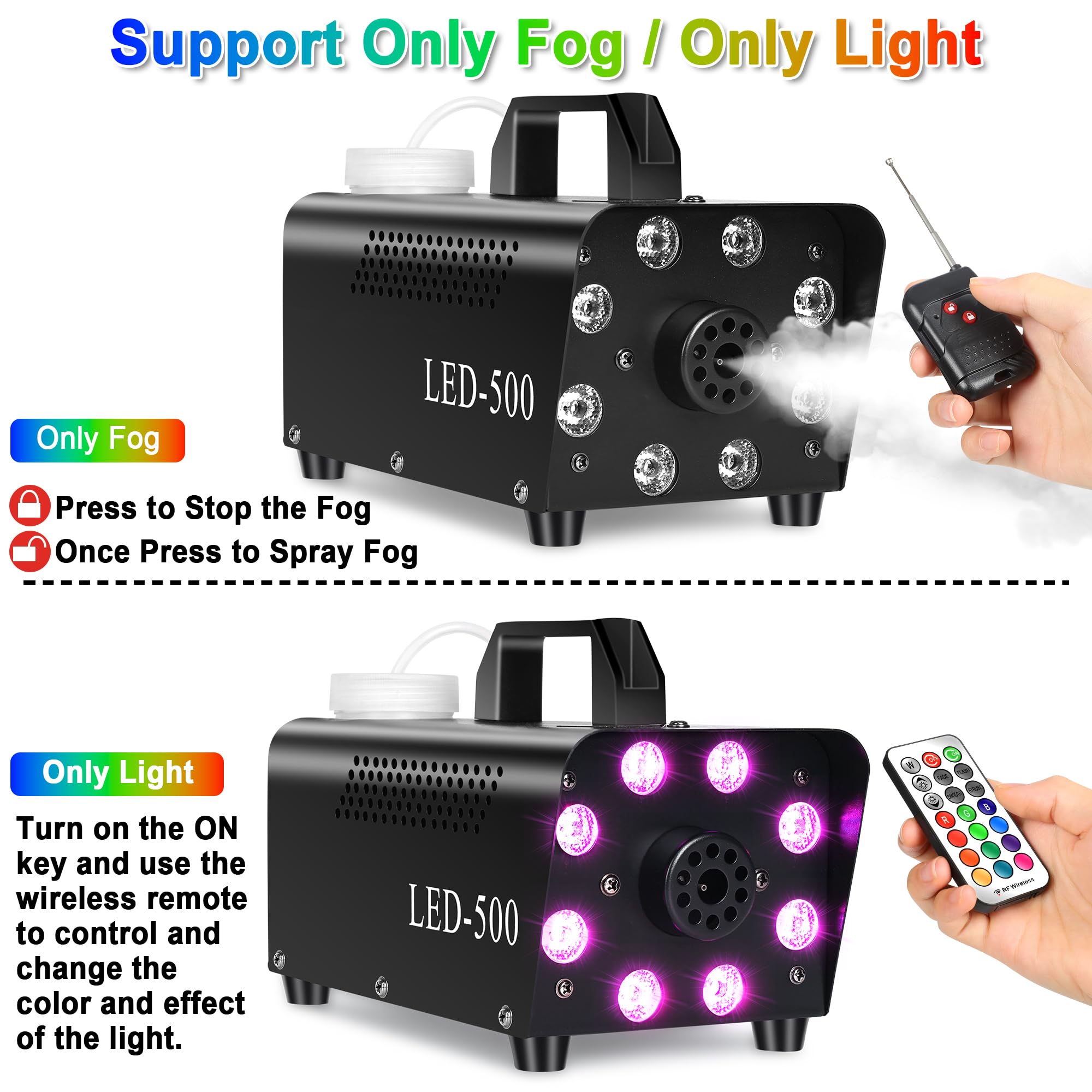 Fog Machine, Smoke Machine with 13 Colors 8 LED Lights for Halloween Indoor Outdoor Party