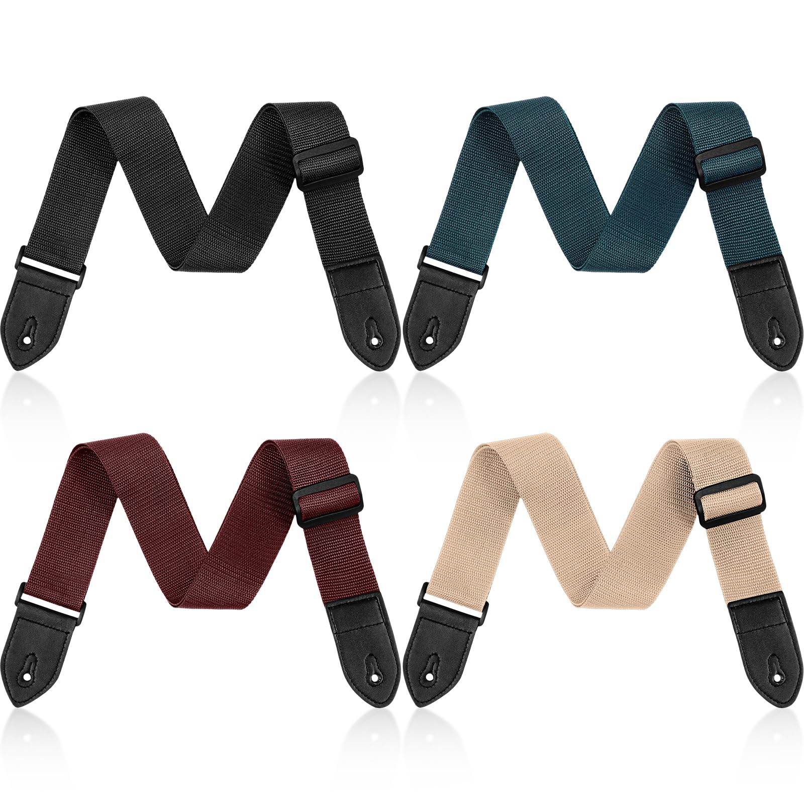 Fiada 4 Pcs Guitar Straps Electric Bass Acoustic Cotton Guitar Straps Adjustable for Musical Instrument Gift(Dark Color,Solid Co