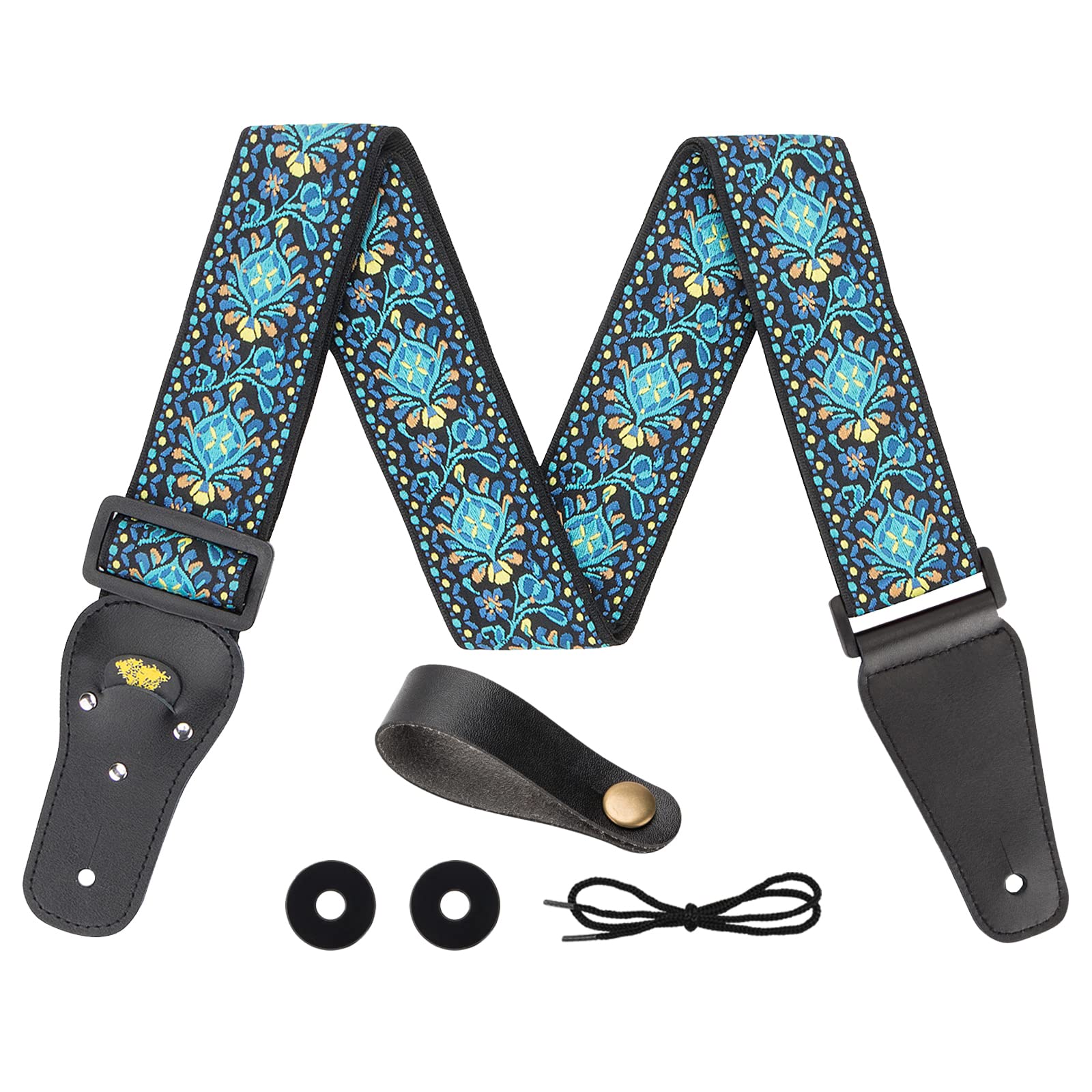 Neuschwan Adjustable Electric Guitar Strap/Acoustic Guitar Strap/Bass Strap-Cotton Jacquard Embroidered Genuine Leather Ends Gui
